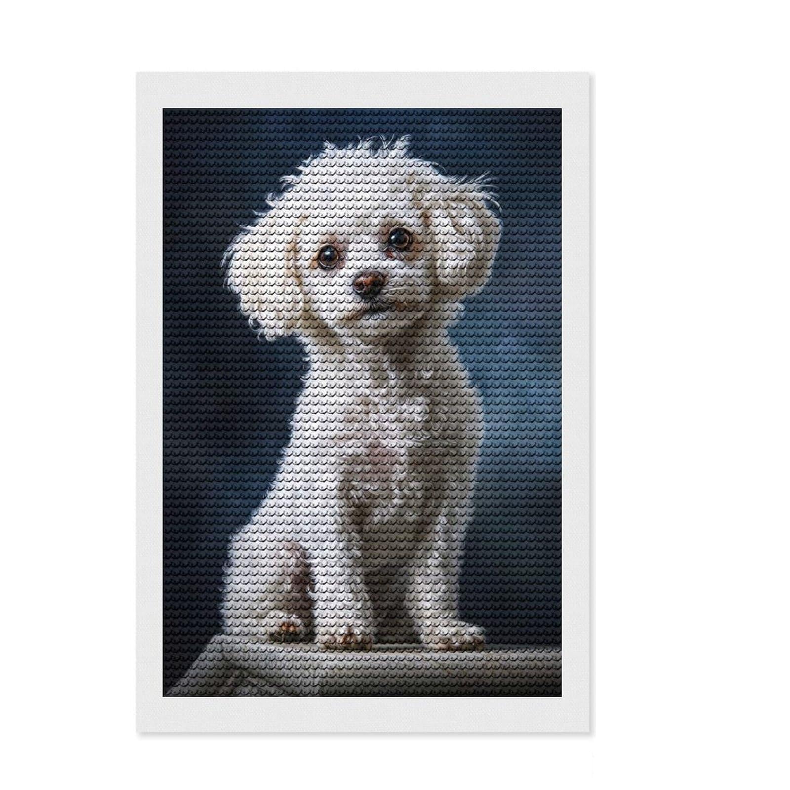 Junmoney White Poodle Portrait Round Drill Diamond Painting 8"x12", Easy to Enjoy, Stress Relief Craft, Bedroom Decor, Thoughtful Handmade Gift