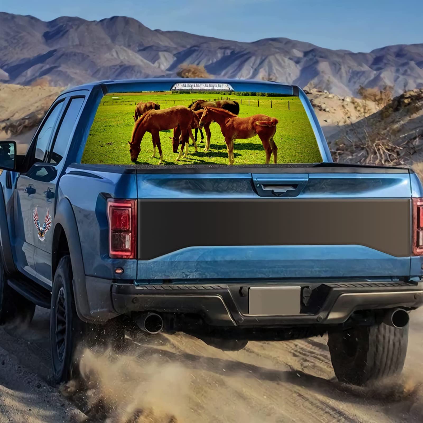 Adesivo per finestrino posteriore per auto con cavallo di destriero, decalcomania perforata, per camion, finestra, SUV, furgone, pickup, adesivi per finestrini posteriori, 165 x 55 cm