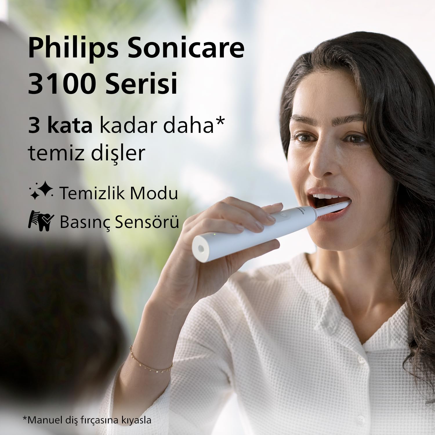 Philips Sonicare 3100 Sonic Şarjlı Diş Fırçası, 3 Kat Daha Fazla Plak Temizliği, Basınç Sensörü, 14 Gün Şarj Ömrü, SmartTimer ve QuadPacer Özellikli, HX3671/13