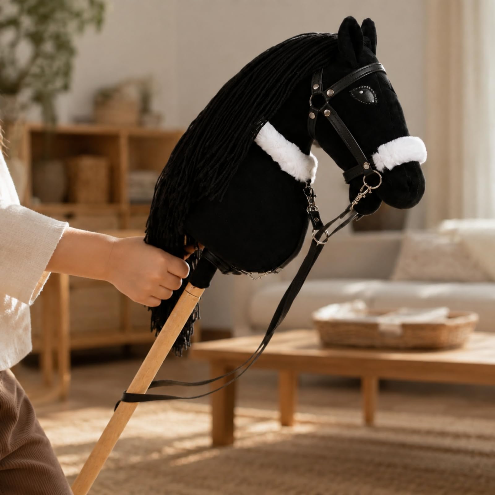 Hobby Horse Realistico a Bastone di Peluche Senza Funzioni Elettroniche Giocattolo Manico in Legno per Recite Scolastiche