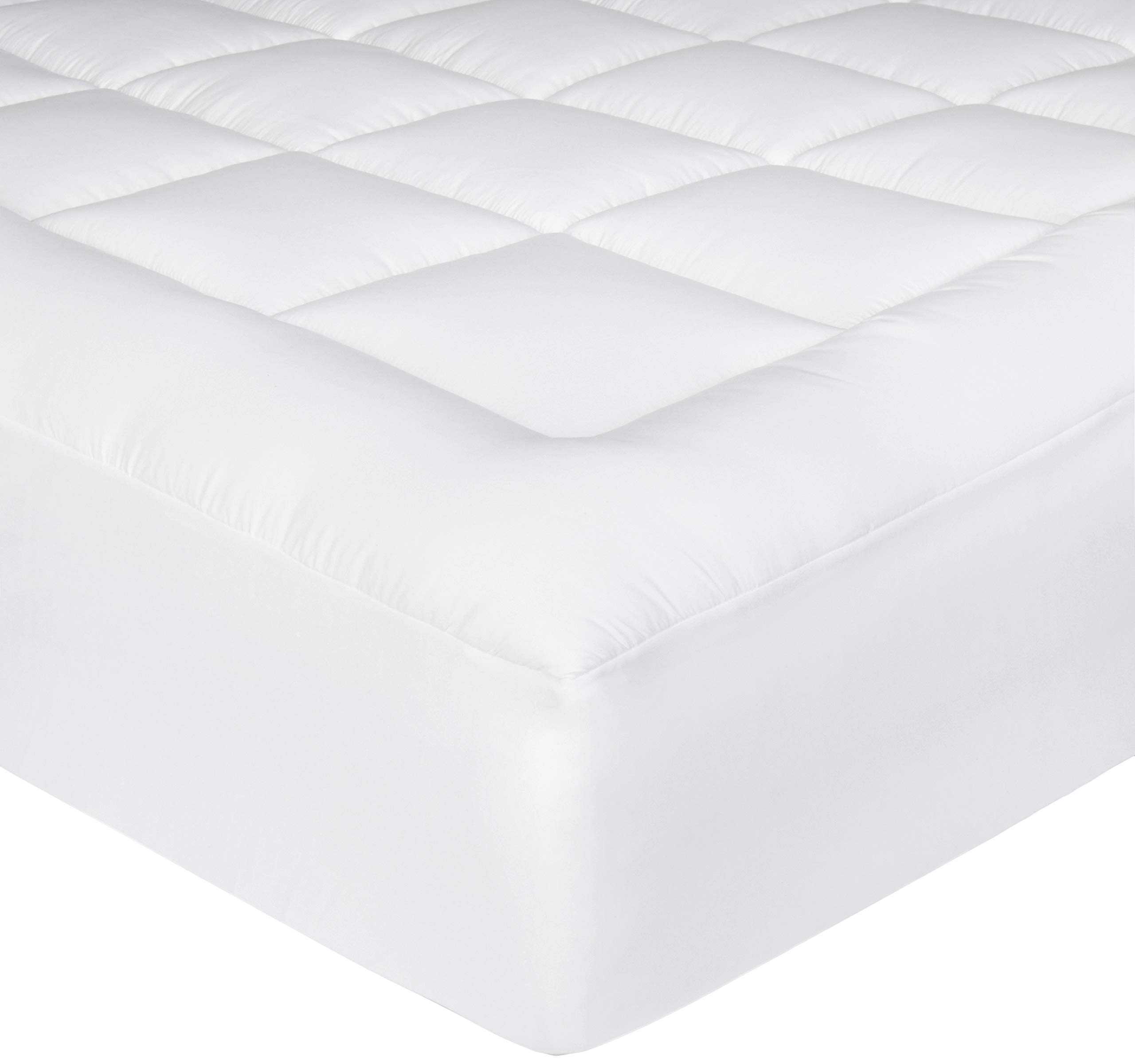 Amazon Basics Down-Alternative Mattress Topper Pad with Microfiber Shell, Quilted, Breathable, Fitted - Queen, White