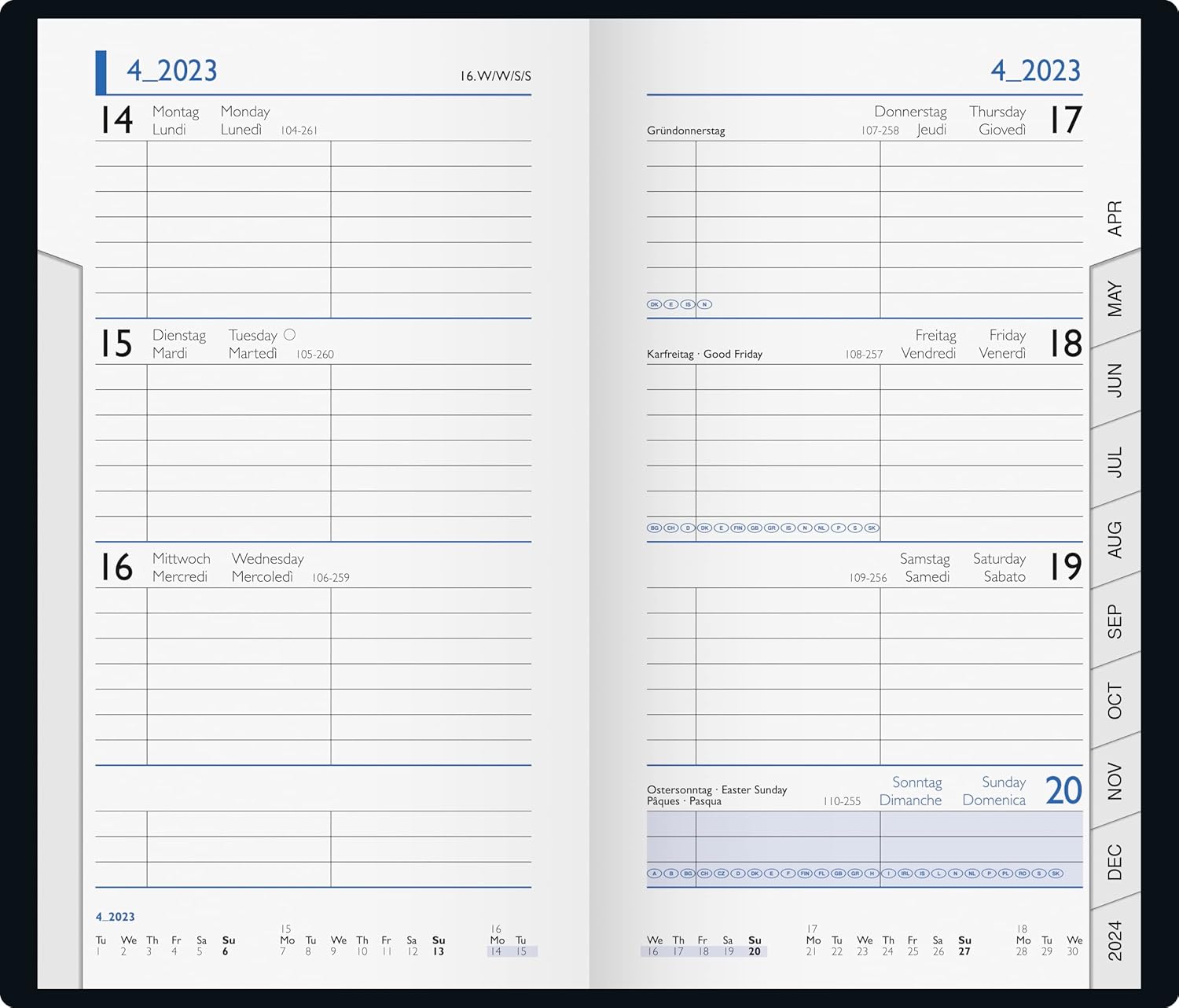 BRUNNEN Weekly Calendar Model 756 2023 Sheet Size 8.7 x 15.3 cm Black