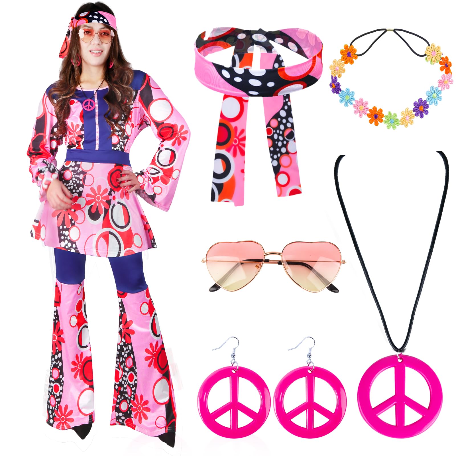 Hippie costume for women 60s 70s for women hippie headband necklace earrings disco hippie accessories for women carnival costume party