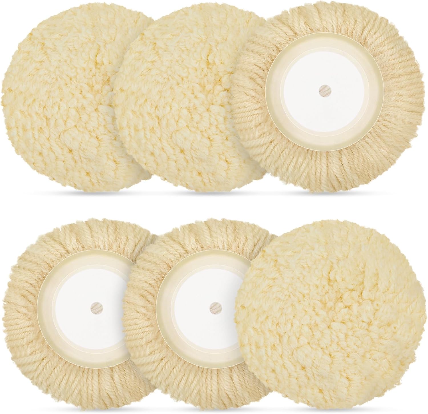 Tallew 6 Pcs 7 Inch Wool Polishing Pad Hook Loop Buffing Pad for Drill Curved Edge Compound Cutting Tool Drill Polisher Attachment Wheel Polish Kit Car Body Repair Buffing