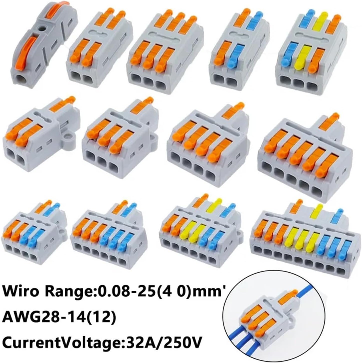 Lever Wire Connectors Mini Quick Wire Conductor Connector Universal Compact 2/3 Pin Splicing Push-inTerminal Block 1 in Multiple Out with Fixing Hole 1pcs(D3-9)