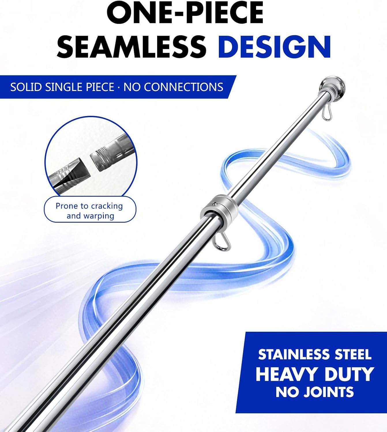 One Piece Stainless Steel Flag Pole for Outside House, 80 MPH Heavy Duty Flag Pole for Truck, 5FT Outdoor Flagpole for Porch, Wall, Jeep, Trailer, 1 Inch Flagpole (1, Silver) silver 1