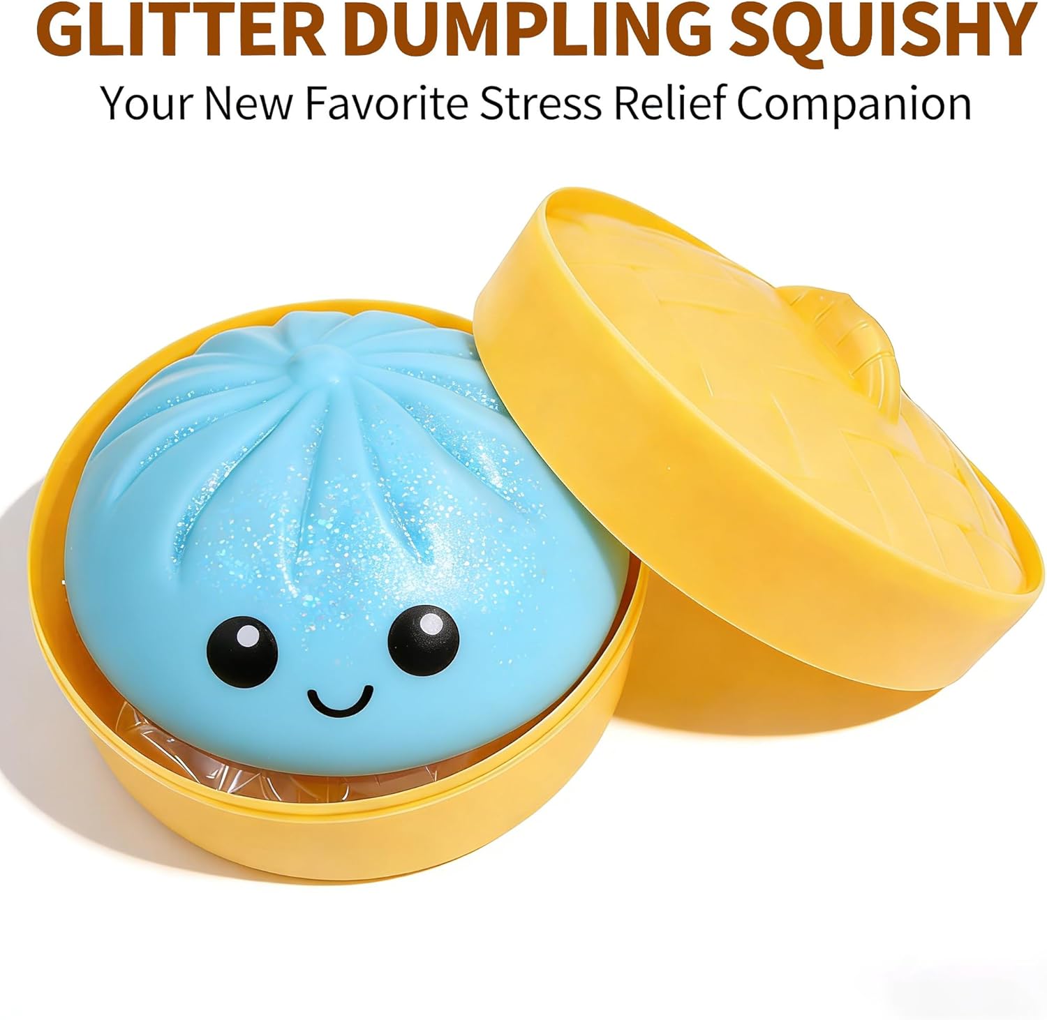 Glitter Dumpling, Glitter Dumpling Squishy Box, Squishy Bao Bun, Squeeze Dough Ball Stress Relief Hand Toys with Food Steamer (Red 1+Purple, Opaque)
