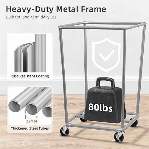 Miniatura 4 de STORAGE MANIAC Commercial Laundry Hamper with Heavy Duty Steel Frame, 160 L Industrial Laundry Basket Cart with Wheels for Hotel, Home, Laundry Beige