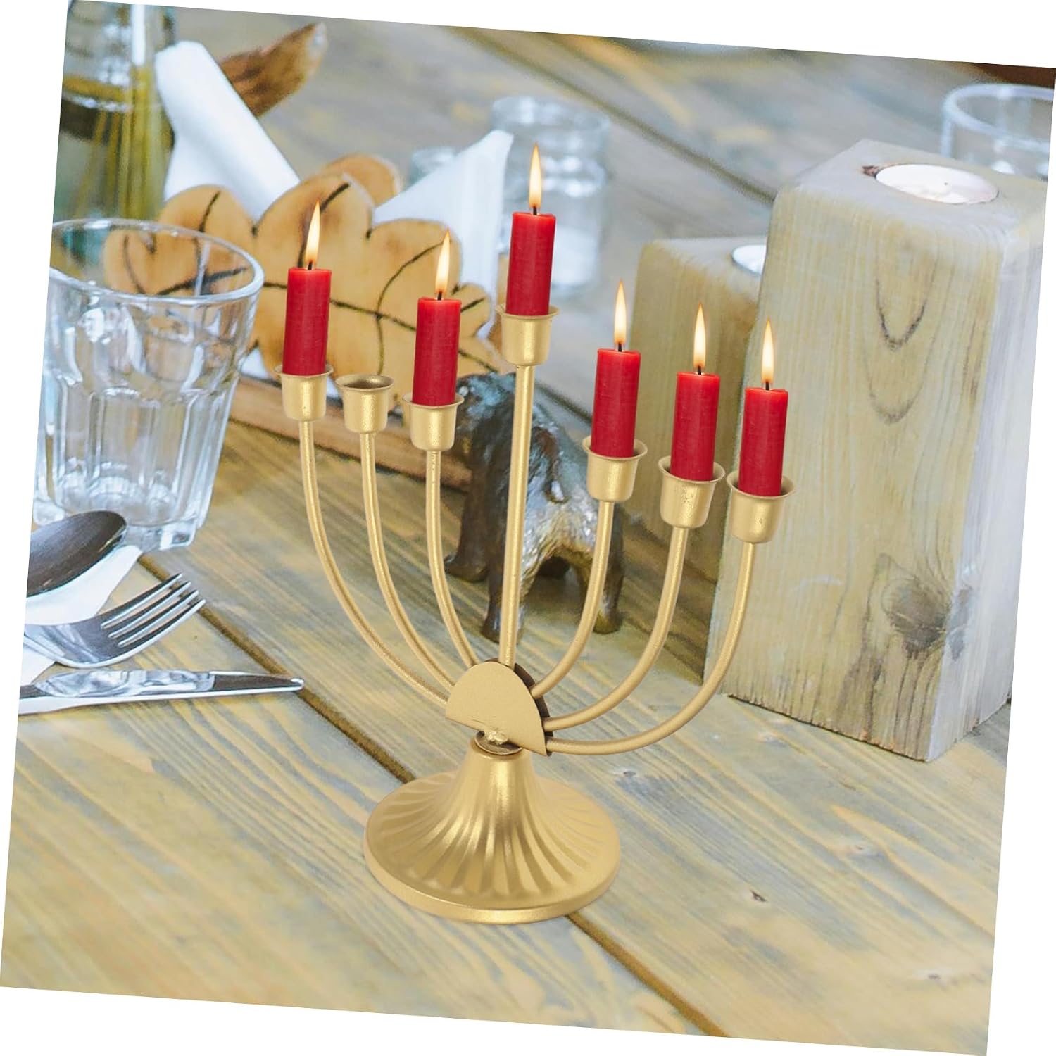 Metal Hanukkah Candlestick Stand Tabletop Decor for Wedding Church Home Decor