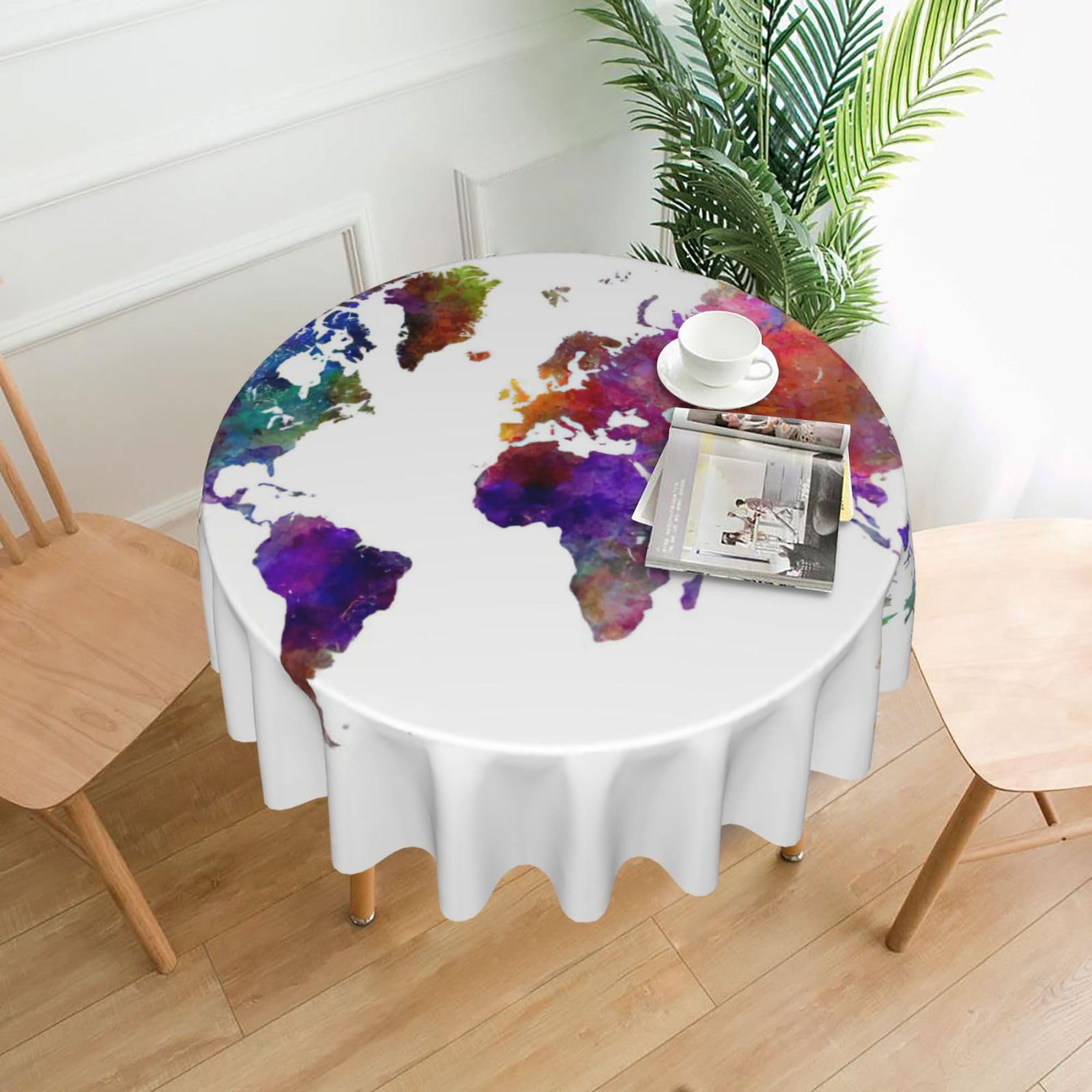 Uusnwaa Color Map Print Round Tablecloth 60 Inch, Stain Wrinkle Resistant Washable Polyester Table Cover For Kitchen Party