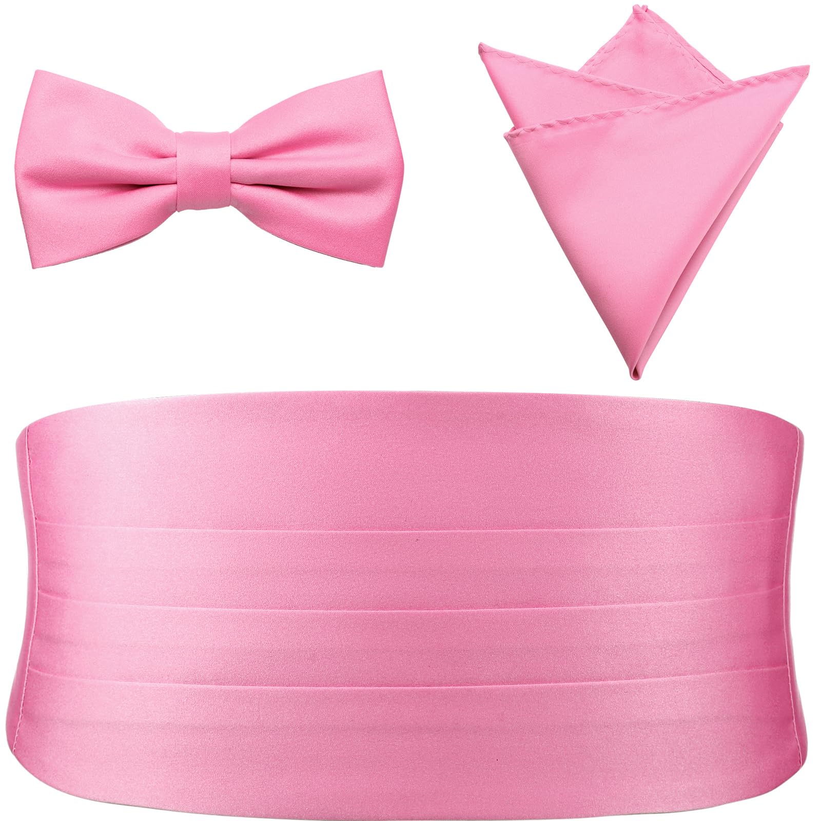 PenSee Mens Formal Solid Pre-tied Bow Tie &amp; Pocket Square &amp; Cummerbund Set Tuxedo Bow Ties for Men
