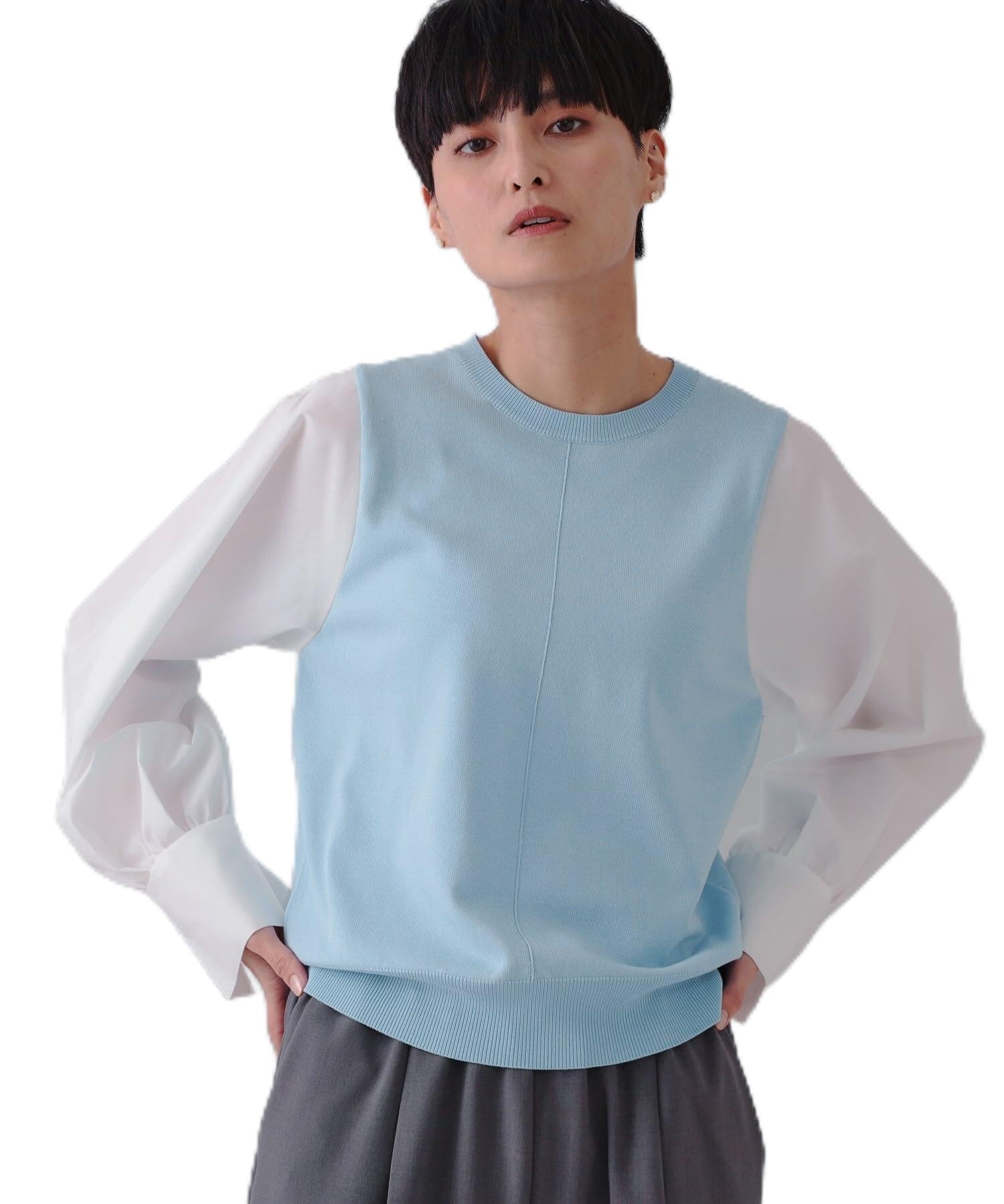 [ オペークドットクリップ ] ニット/セーター フハクボリュームスリーブドッキングニット【洗濯機洗い可】 63712026 レディース