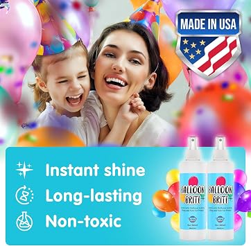 [2-Pack] Balloon Brite Shine Spray for Latex Balloons 8 oz ea, High Shine Balloon Spray, Instant Gloss for Balloon Arches, Party Decorations & Events, Restores Faded Balloons, Non-Toxic, USA Made