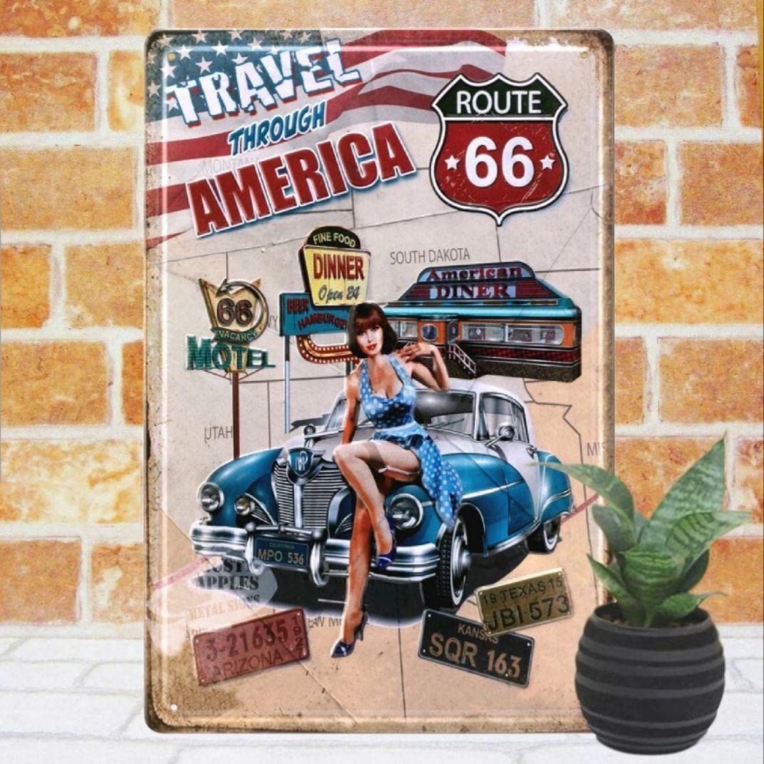 Amazon.co.jp: デザイン看板eルート66 motelモーテルポスター車 