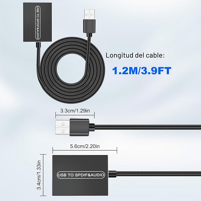 Adaptor audio optic XMSJSIY USB la SPDIF Toslink cu cablu jack de 3,5 mm, 1,2 m, pentru TV, PS5, PS4, PC, laptop, smartphone, boxe și amplificatoare