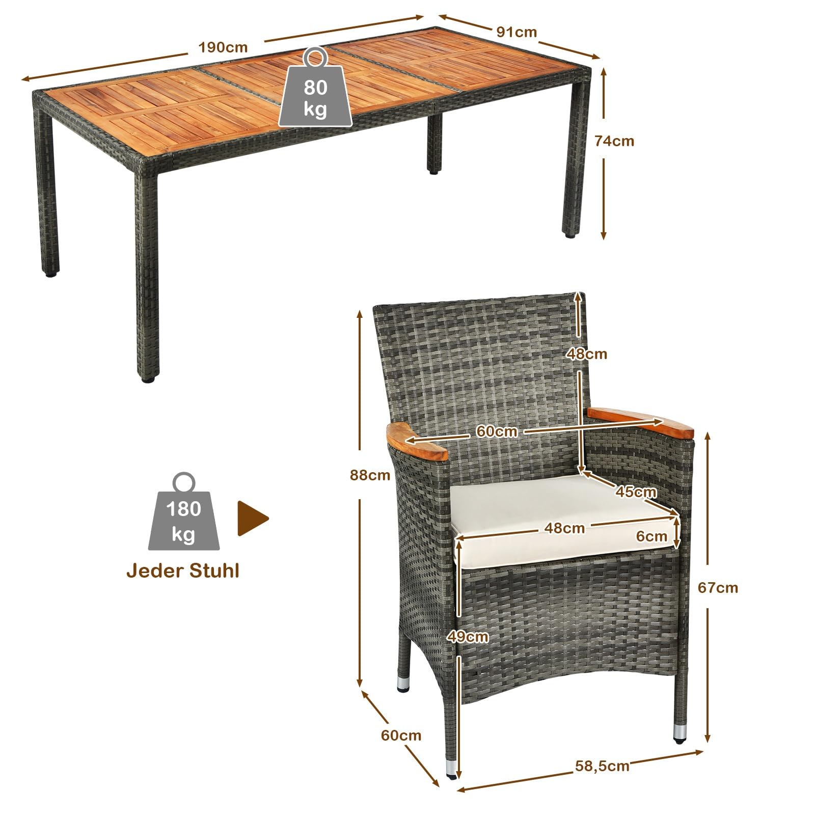 GIANTEX Rattan Gartenmöbel Set, Sitzgruppe Garten Lounge 8 Stühle mit Tisch, Rattan Lounge Möbel Outdoor, Terrassenmöbel Balkonmöbel Set für 8 Personen, Gartengarnitur Sitzgarnitur Garten Essgruppe