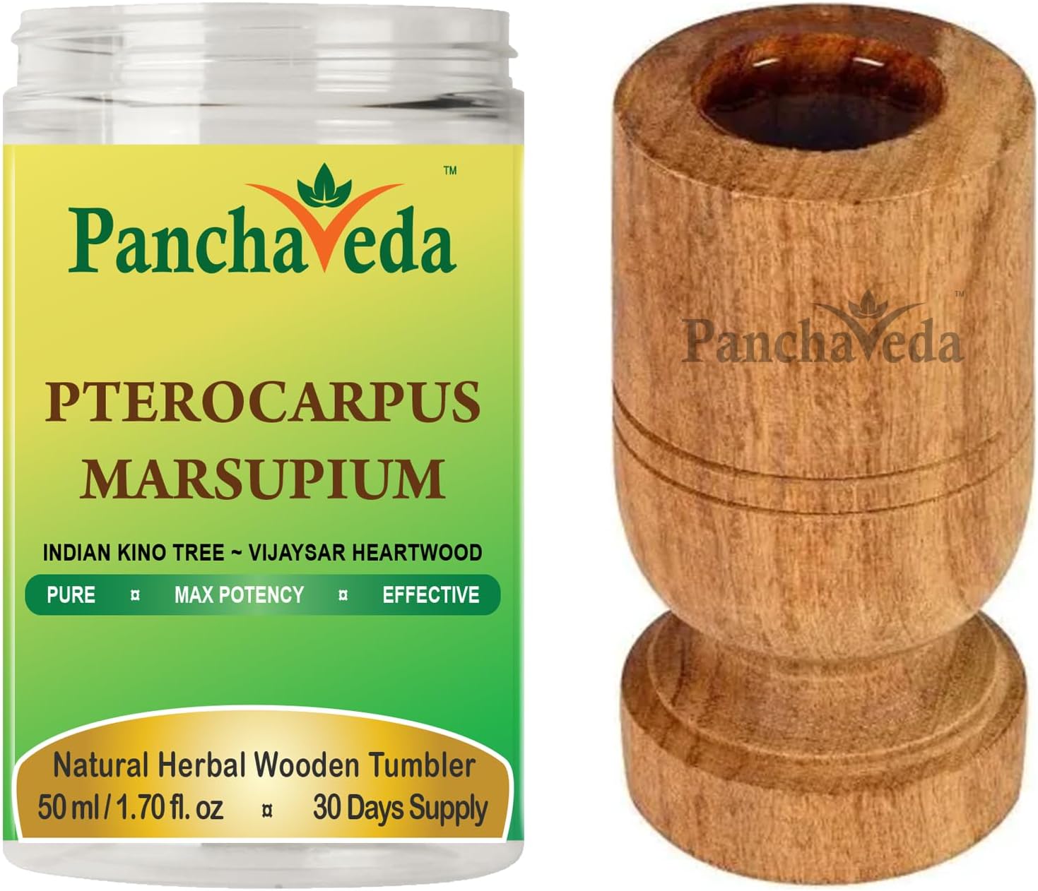 Vijaysar Wooden Tumbler (1 Glass) Ayurveda Wild Crafted Pure Herb Natural Herbal Supplement - Pterocarpus Marsupium Heartwood, Indian Kino Tree Cup
