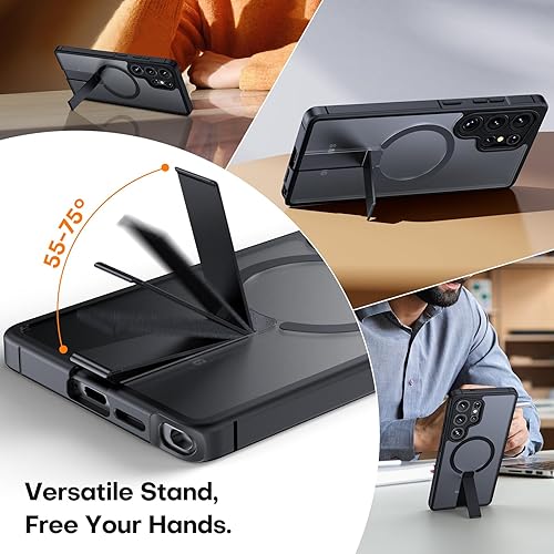 Vista 159 de Funda TOCOL [Paquete de 1+2] diseñada para Samsung Galaxy S22 Ultra, con 2 protectores de lente de cámara, parte trasera dura mate translúcida