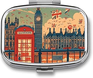 I Like London Pill Box 2 Compartment Waterproof Pill Case with Mirror Portable for Purse Pocket Daily Medicine Vitamin Organizer Travel Med Container Holder for Fish Oil Supplements