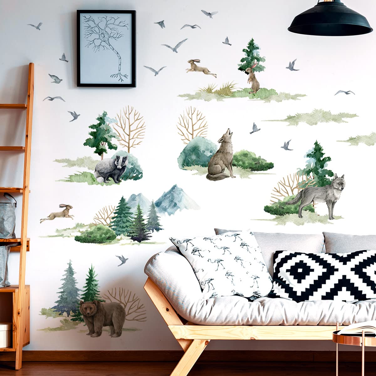 Timelesslong Wall Stickers Vinyl Mountain Tree Wall Decals Removable Jungle Animals Wall Murals Peel and Stick Woodland Forest Wall Art Decor Wallpaper for Living Room Bedroom Kids Nursery Playroom - Image 4