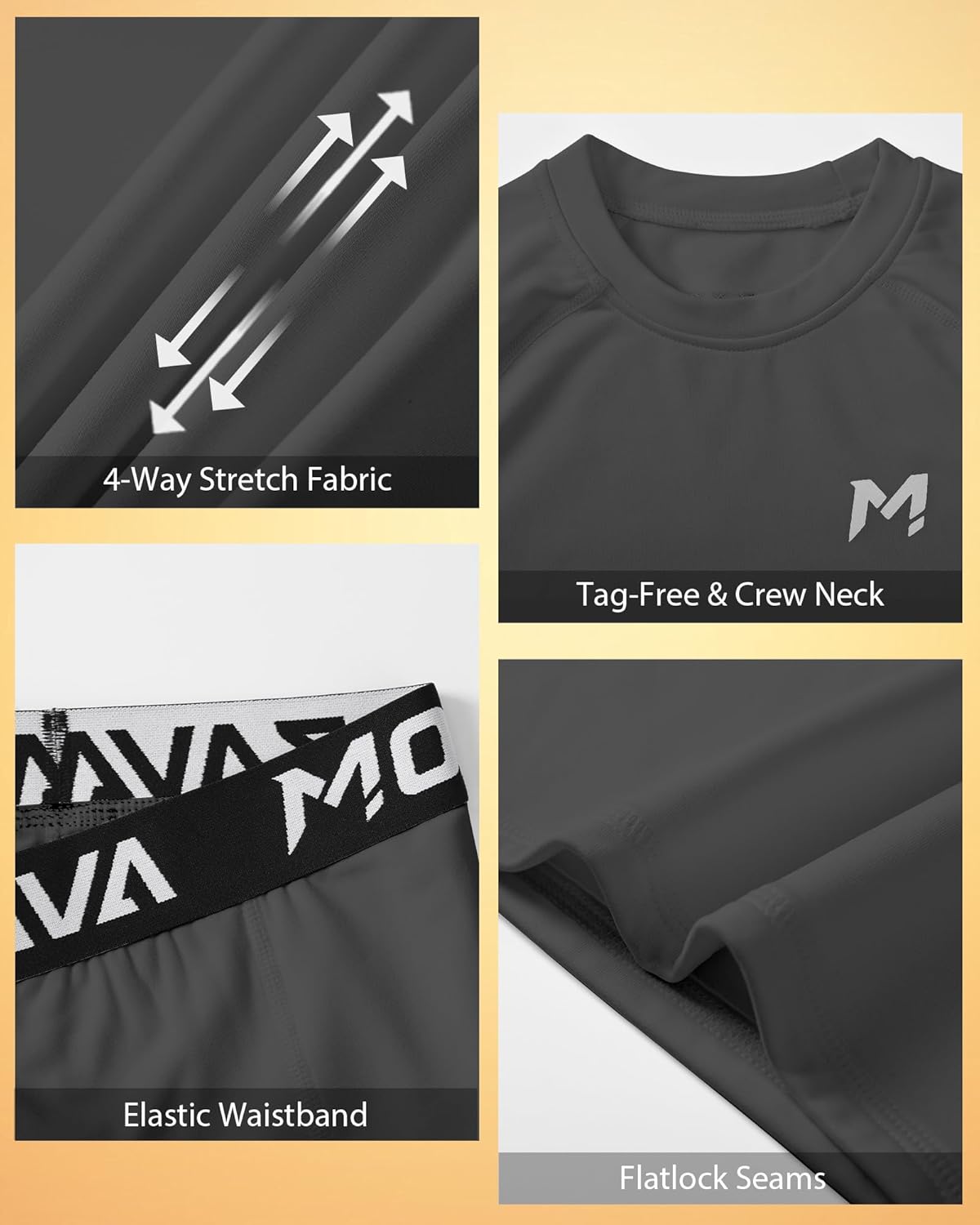 Moozava Boys Thermal Underwear Set Fleece Lined Compression Shirt Pants Kids Youth Long Sleeve Base Layer Football Sports - Image 2