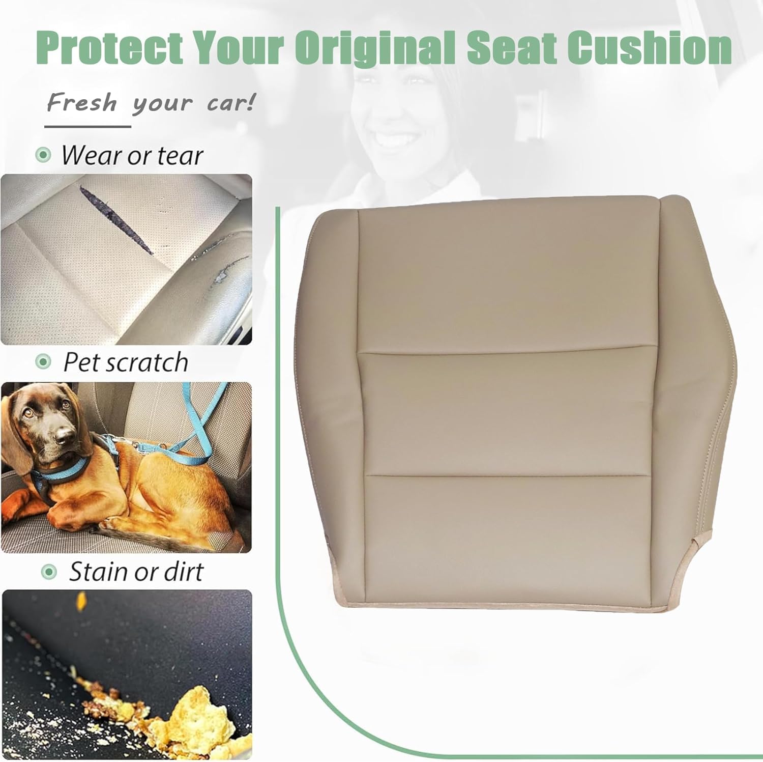 Priprilod Tan Driver Side Bottom Replacement Microfiber Leather Seat Cover Compatible with Honda Accord 2008 2009 2010 2011 2012