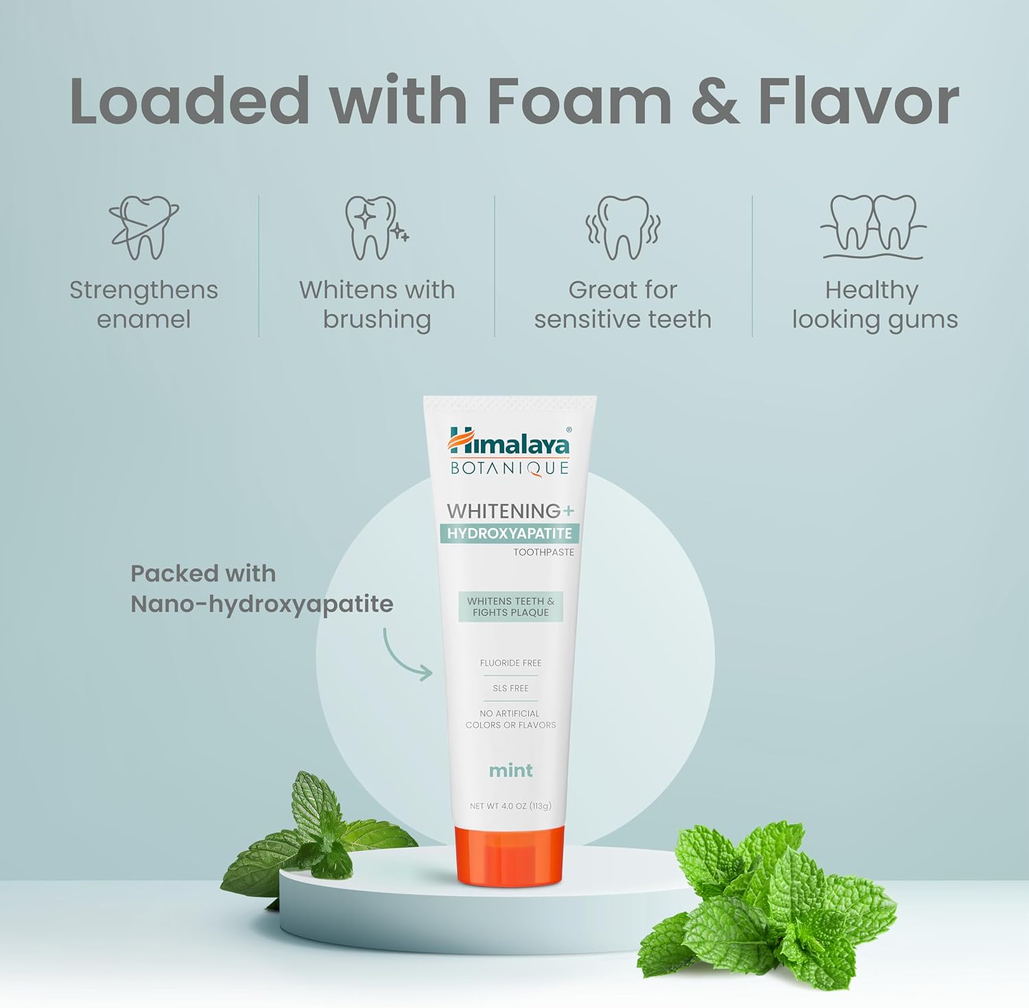 Himalaya Fluoride Free Botanique Whitening Nano Hydroxyapatite Toothpaste, Support Enamel Strength & Integrity, Great for Sensitive Teeth, SLS Free & Vegan, Mint, 4 oz