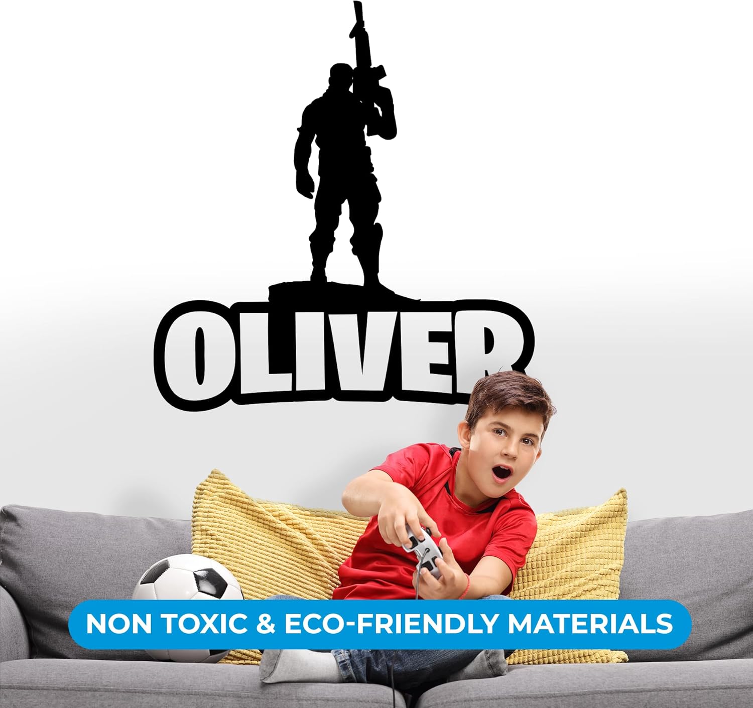 Wall Decor Famous Game Custom Name & Initial I Nursery Wall Decal for Boy Room Decorations I Wall Sticker for Bedroom I Multiple Options for Customization (Wide 30"x32" Height)