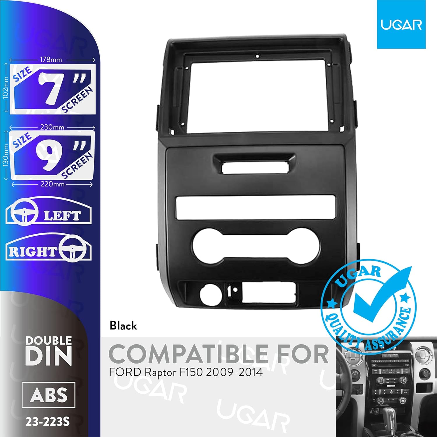 UGAR 7 inch / 9 inch Compatible for Ford Raptor F150 2009-2014 Radio Stereo Dash Installation Mount Kit