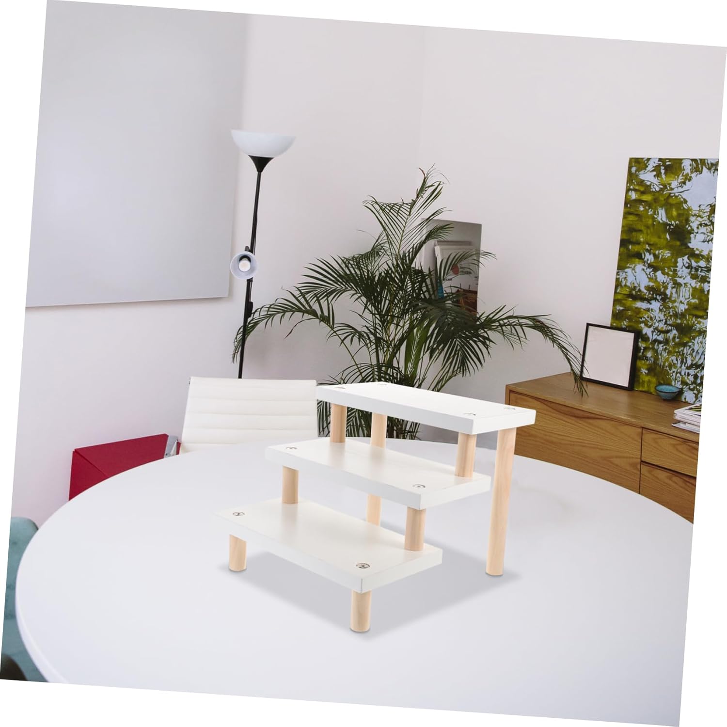 Mobestech 3-Tier Wooden Display Stand for Figurines and Toys White Multi-functional Riser Shelf 24x12cm for Desktop Showcase Easy Organization for Collectibles