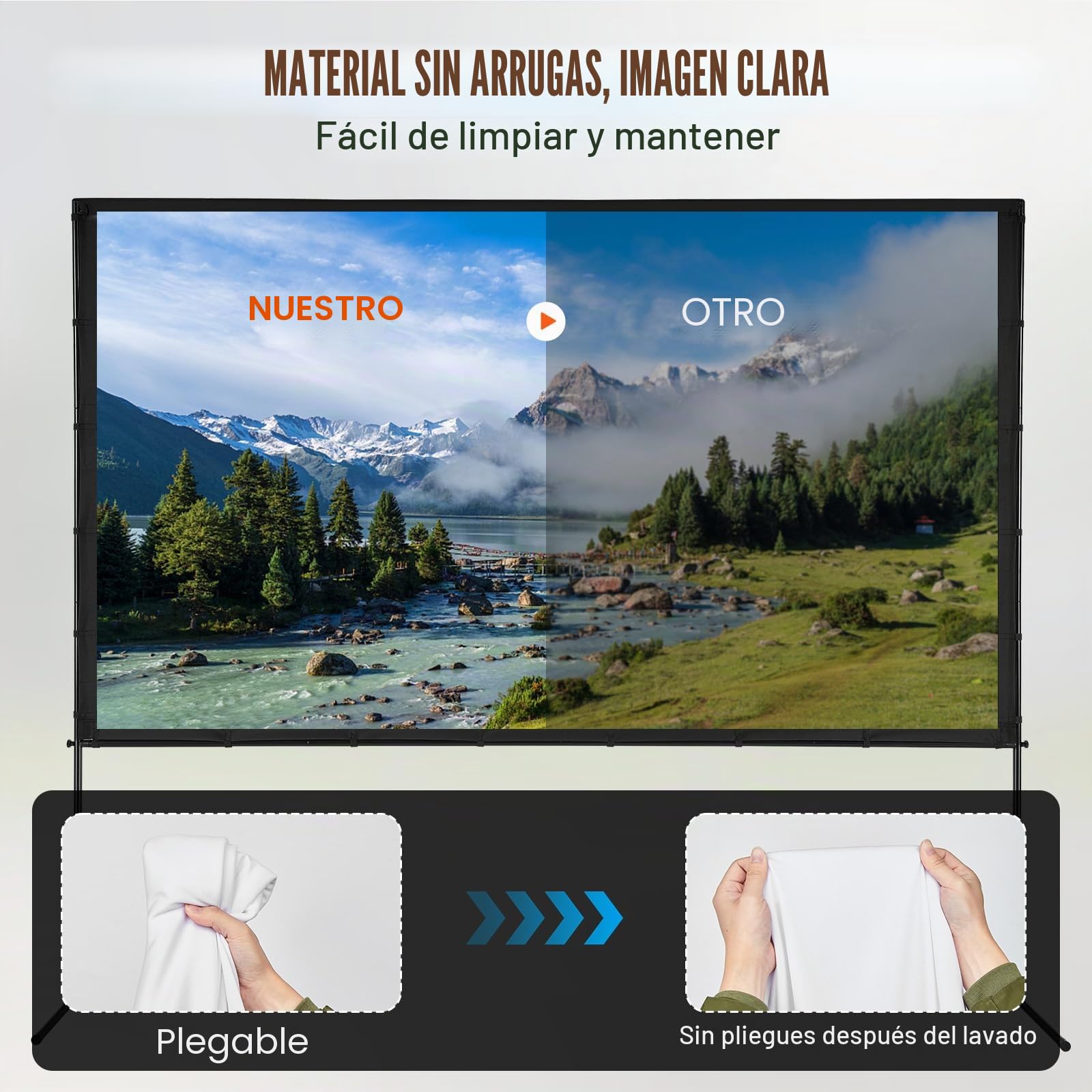 VEVOR Pantalla de Proyector de Pie 120" 16:9 HD Pantalla de Proyección Portátil de Doble Cara Antiarrugas Amplio Ángulo de Visión con Bolsa de Almacenamiento para Proyector de Vídeo de Cine en Casa