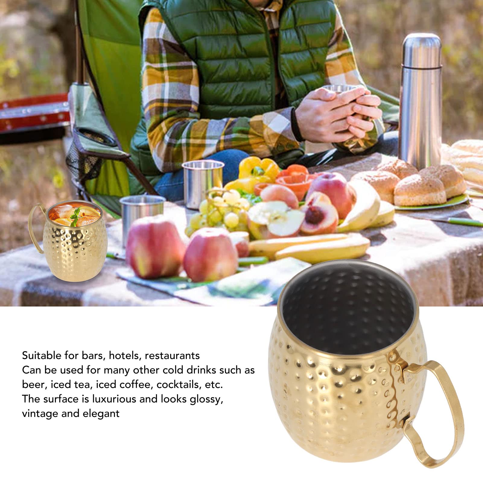 Moscow Mule Mugs Set of 2, 500ml Large Capacity Cocktail Mug Exquisite Stainless Steel Moscow Mule Mugs for Bars Hotels Restaurants(gold)