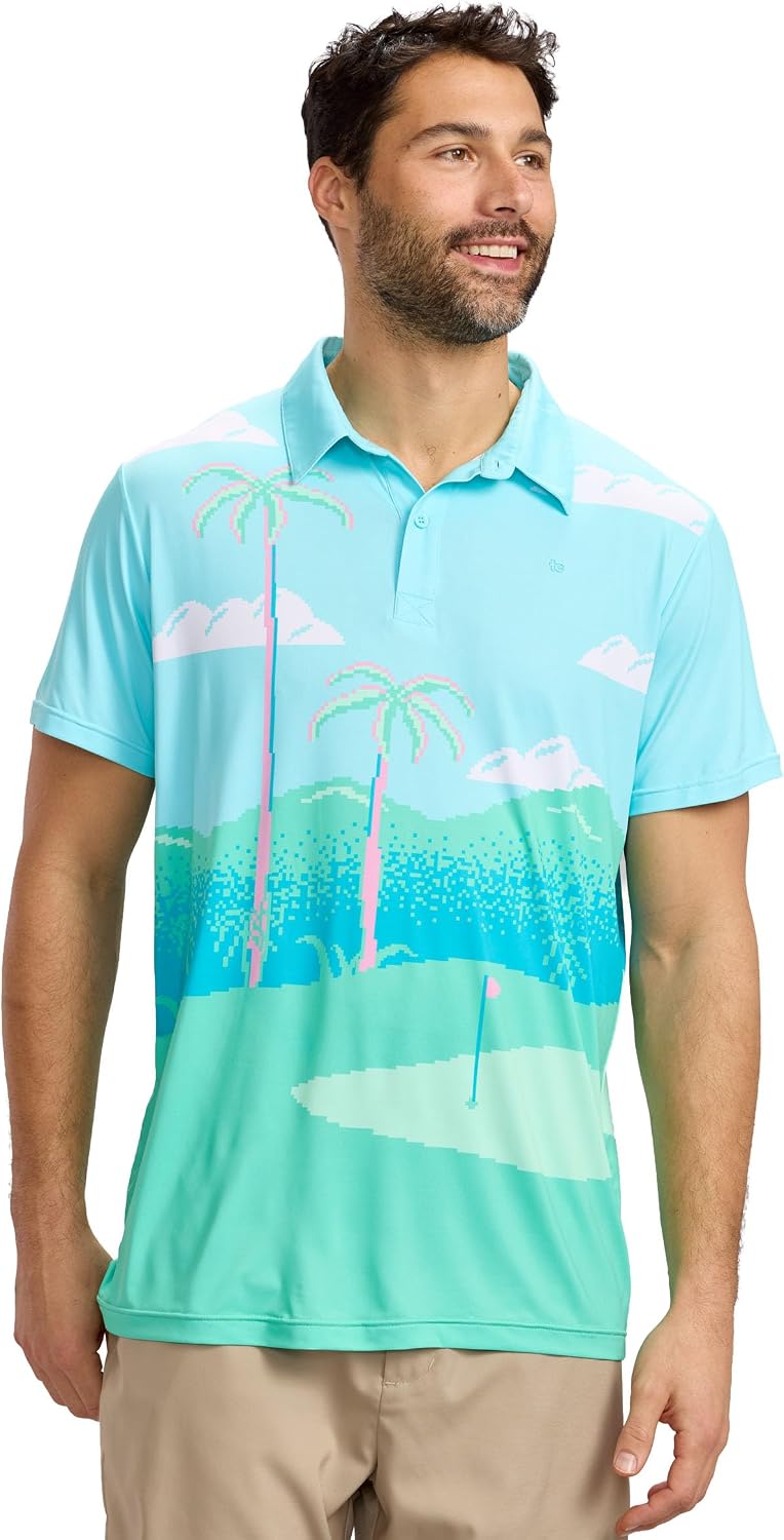 Tipsy Elves Men’s Golf Polo Shirt - Moisture Wicking, Stretch Fabric, Athletic Fit - Performance Polo
