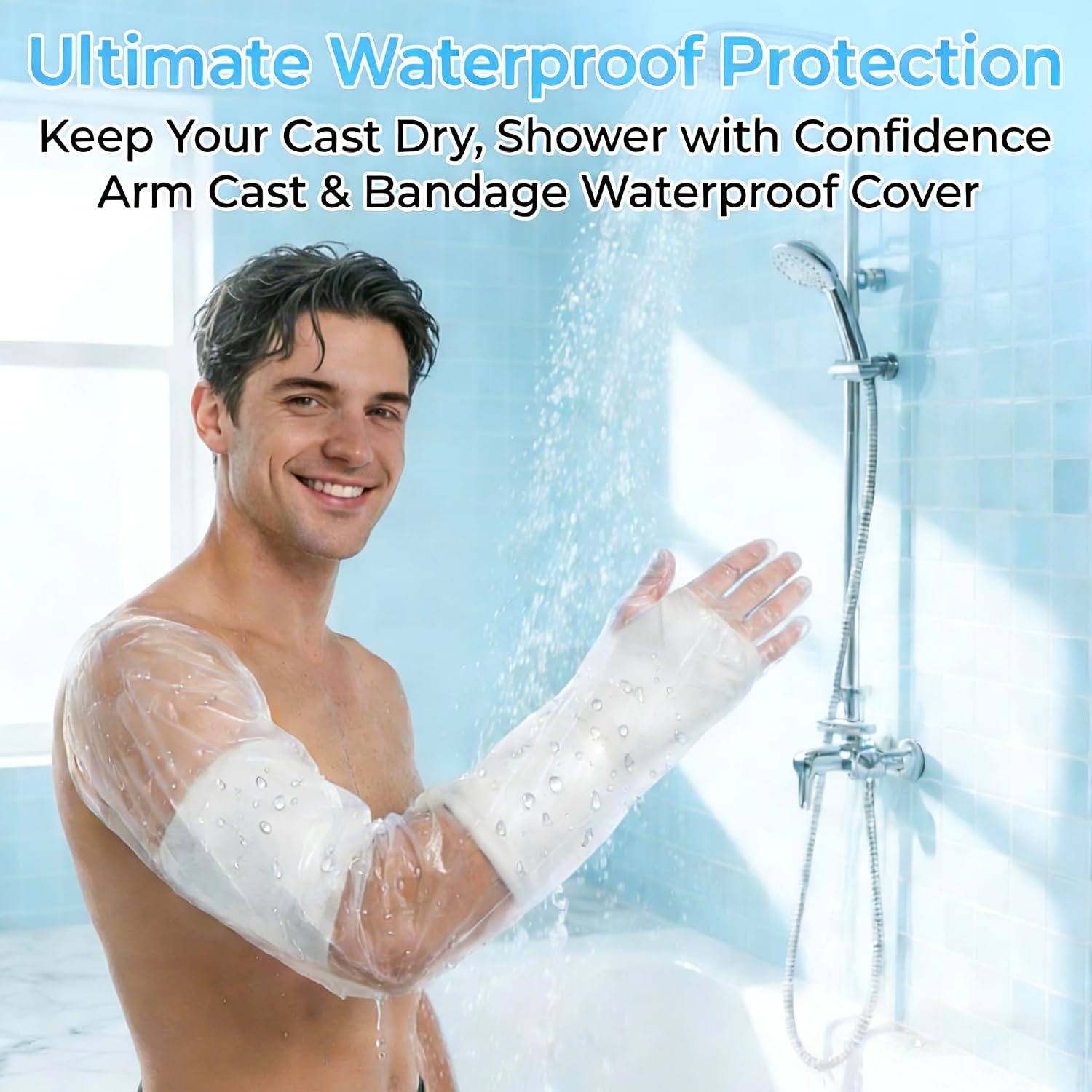 RAINFLOW 30PCS Waterproof Arm Cast Cover for Shower – Extra Long Adult Arm Sleeve Protector with Wide Opening, Easy One-Hand Wear, Plastic Cast Cover Bag for Showering Bath Daily Protection(32.7 Inch)
