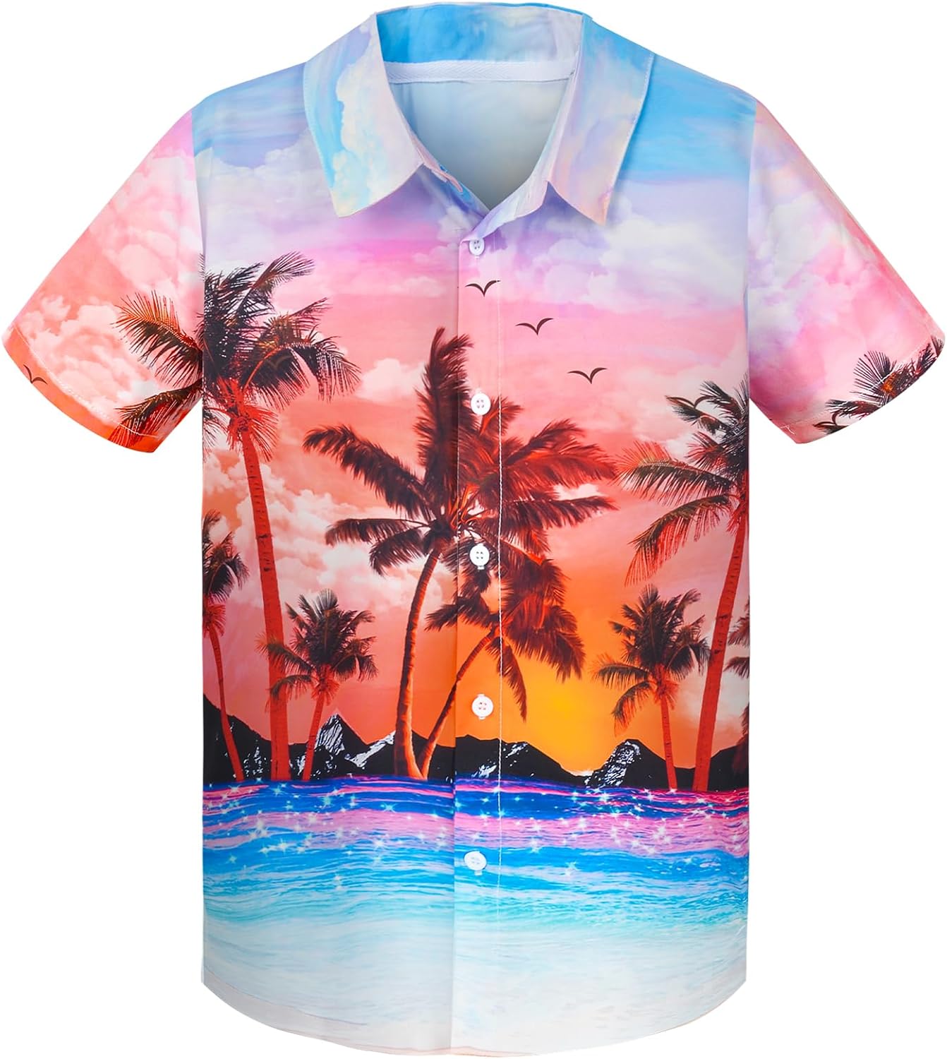 Boy's Button Down Hawaiian Shirts Short Sleeve Cool Cartoon Print Aloha Dress Tops T-Shirt for Kids 7-12T