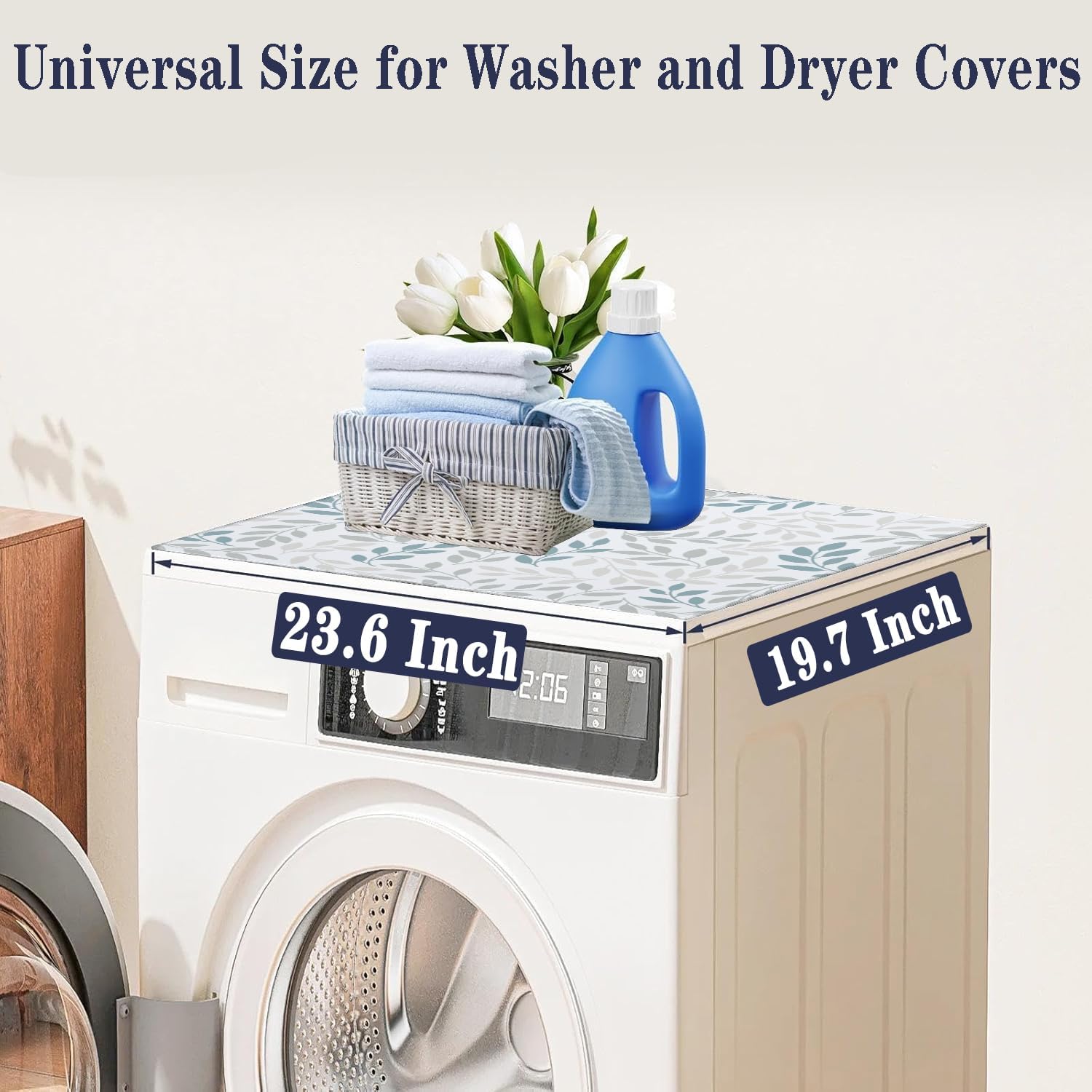 Leaf Washing Machine Dust Cover Pad, Non-slip Washer and Dryer Covers for The Top, Protector Mat for Washer Dryer Aesthetics Home Decor, 23.6