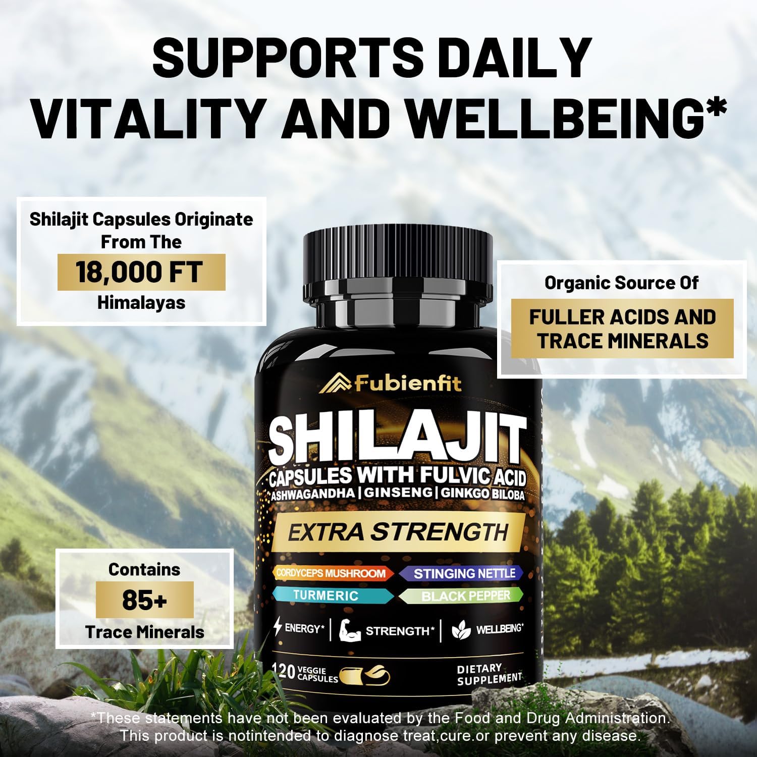 Shilajit Capsules - Premium Shilajit for Men - with Ashwagandha Ginseng and More Fulvic Acid for Men/Women - 120 Capsules