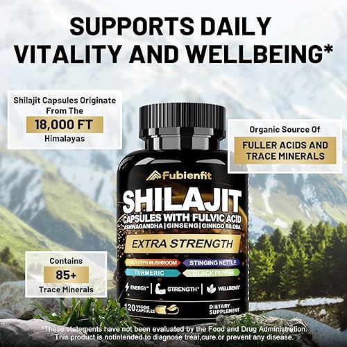 Miniatura 3 de Shilajit Cápsulas de Shilajit prémium para hombres, con ginseng Ashwagandha y más ácido fúlvico para hombres/mujeres, 120 cápsulas