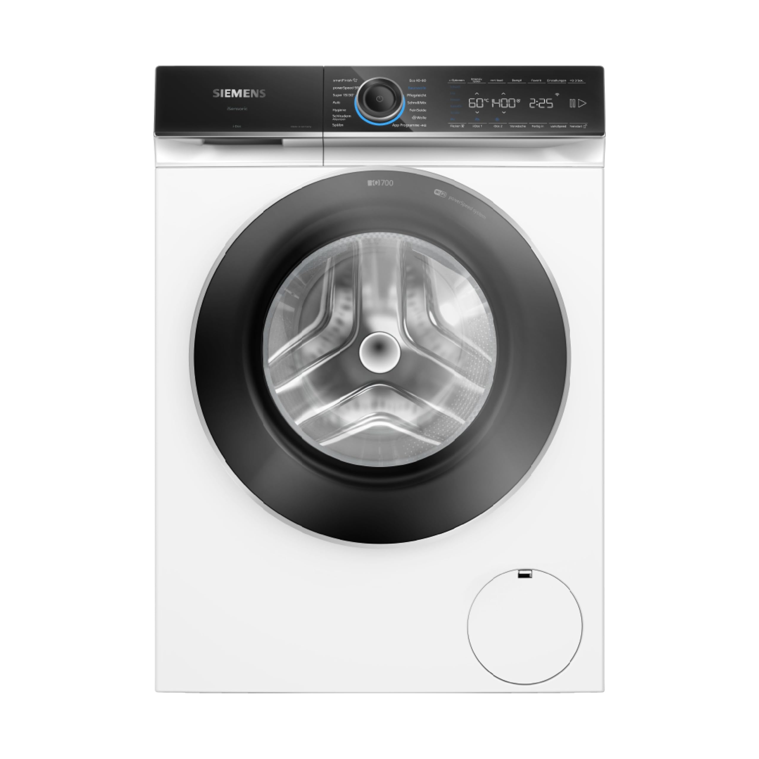 Siemens iQ700, WG44B2AW0, Smarte Waschmaschine 9 kg, Frontlader, 1400 UpM, speedPack XL, Antiflecken-System, i-Dos mit Waschmittel-Scan, smartFinish, Mini Load für Einzelteile, schonende Wäschepflege
