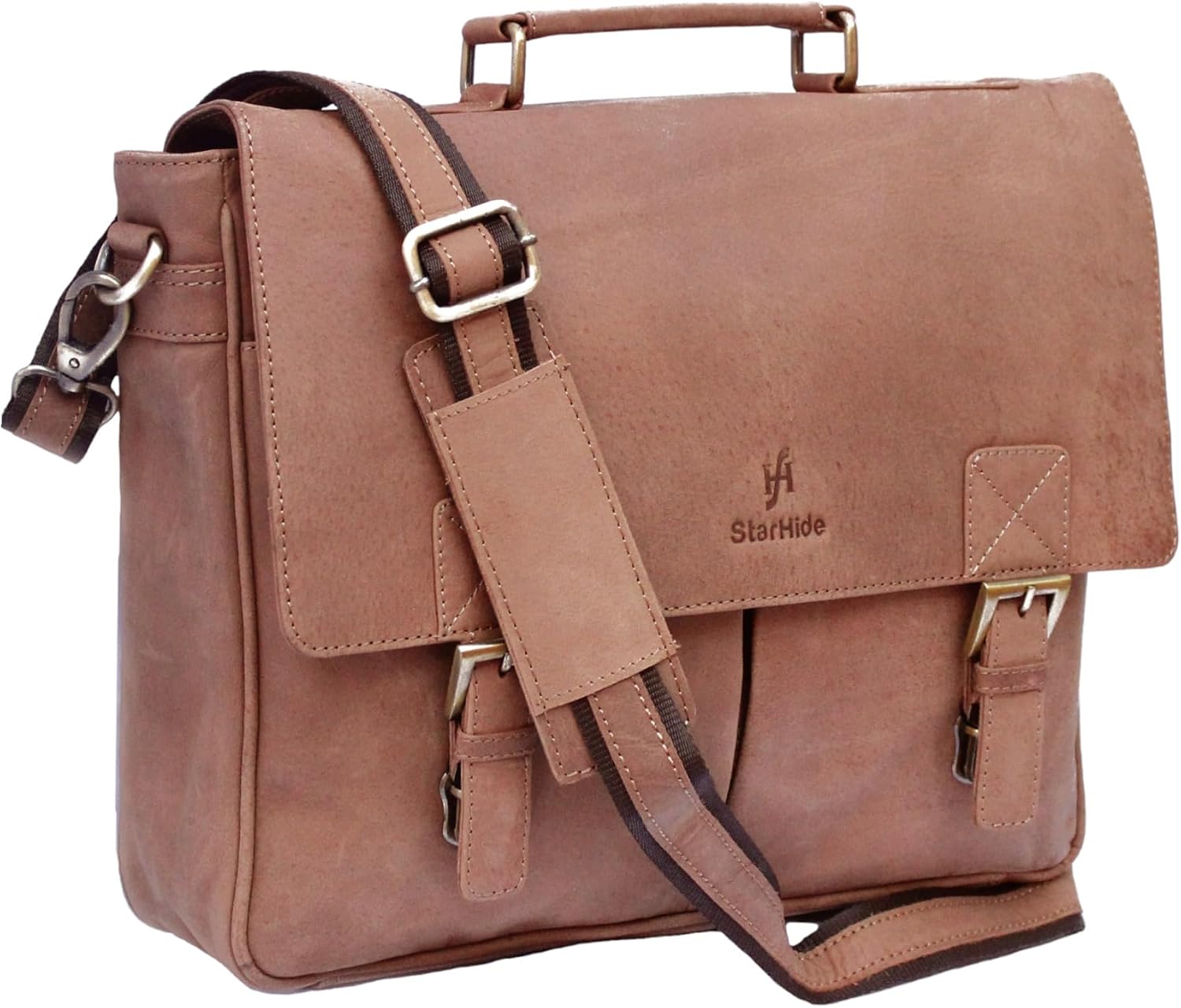 STARHIDE Men's Hunter Genuine Leather Messenger Briefcase Satchel Bag One Size Brown