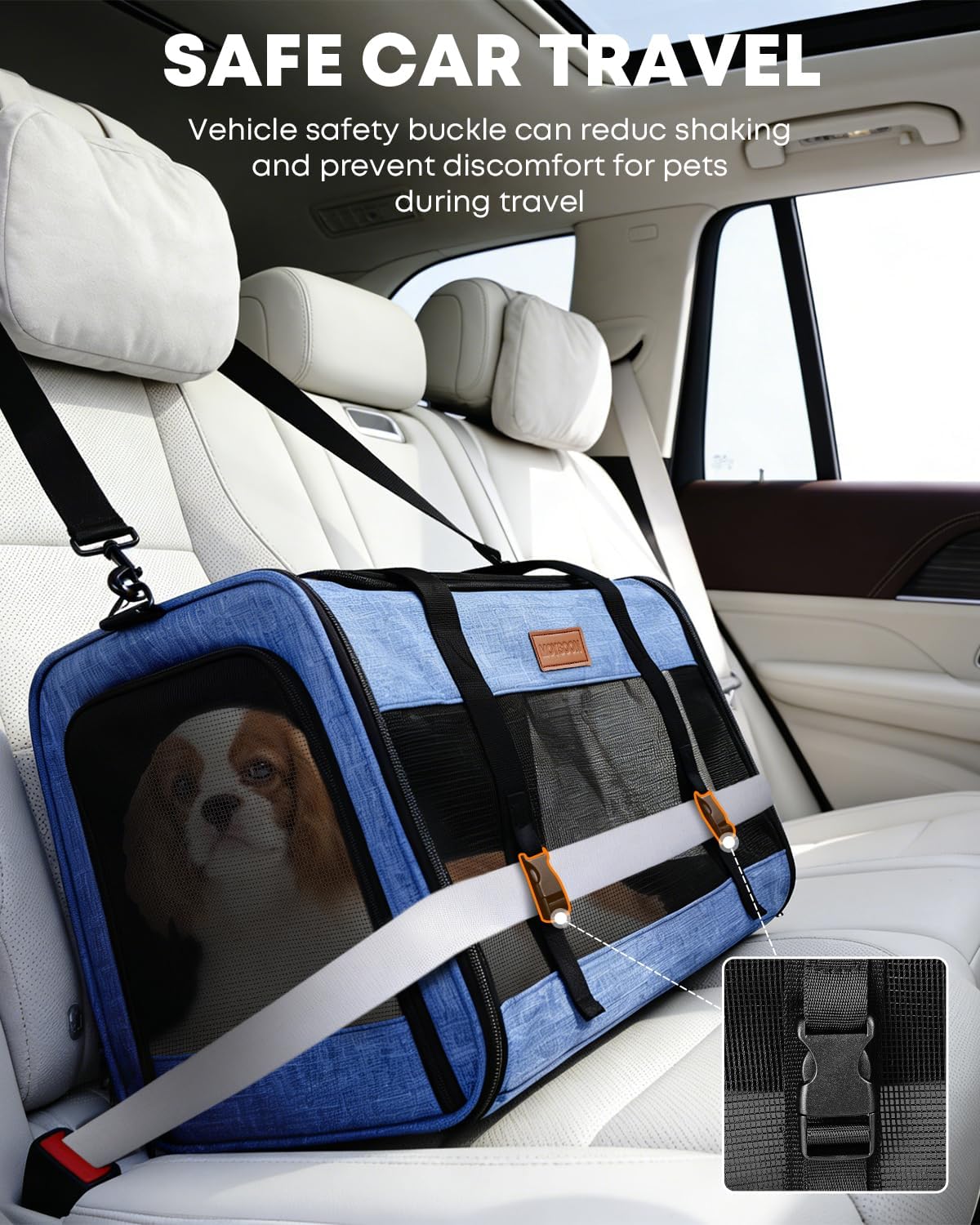 Large Cat Dog Carrier for Pet Up to 20 Lb - 20×13×13 in, Top & Side Entry, Foldable, Soft-Sided Pet Carrier with Ventilated Anti-Scratch Mesh & Car Seat Buckle for Car, Travel and Vet - Blue