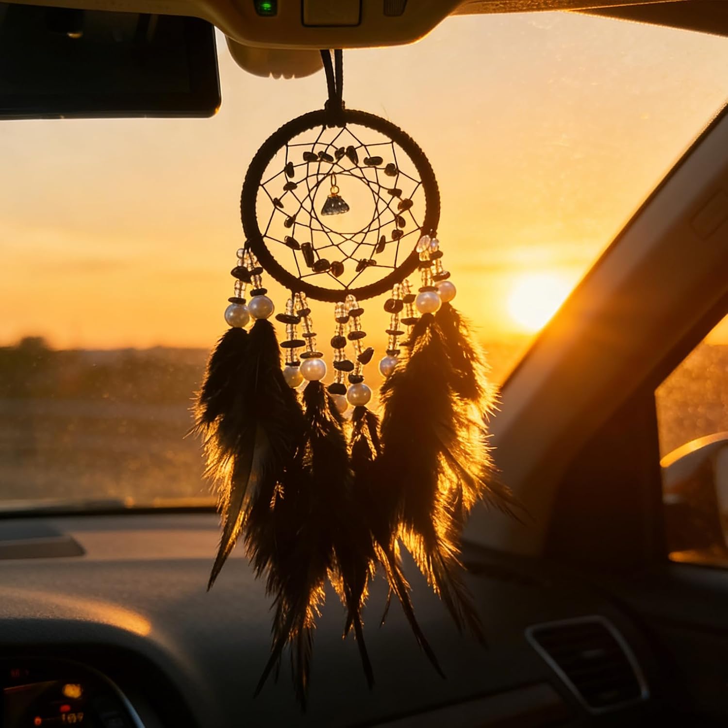Mini Dream Catcher for Car Rear View Mirror Accessories,Handmade Small Dream Catchers Boho Car Charm Interior Decor（Black）