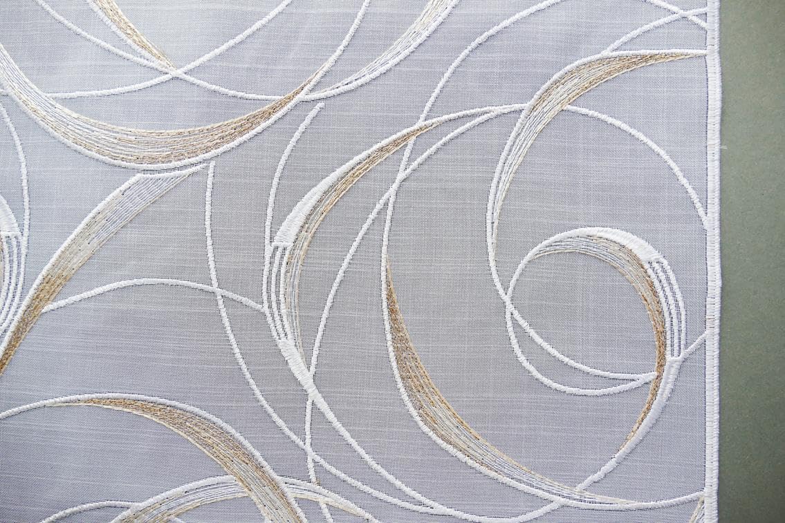 atelier alles-Spitze Flächengardine Diane Beige-Gold BxH 60x96 cm | Moderne Schiebepaneele mit Fantasiestickerei | Halbtransparente Gardine mit Bogenabschluss