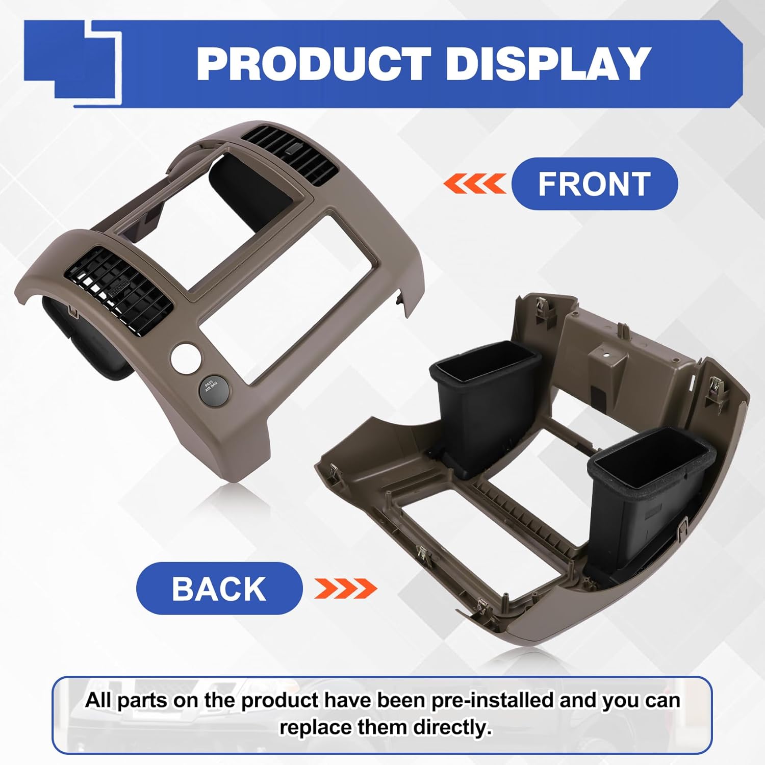 Center Dash Console Panel Compatible with Nissan Frontier 2005-2020, Center Instrument Console Panel Bezel Cover Replacement Part Number 68259-ZP16A 68259 ZP16A 68259ZP16A, Brown - 3 Years Warranty
