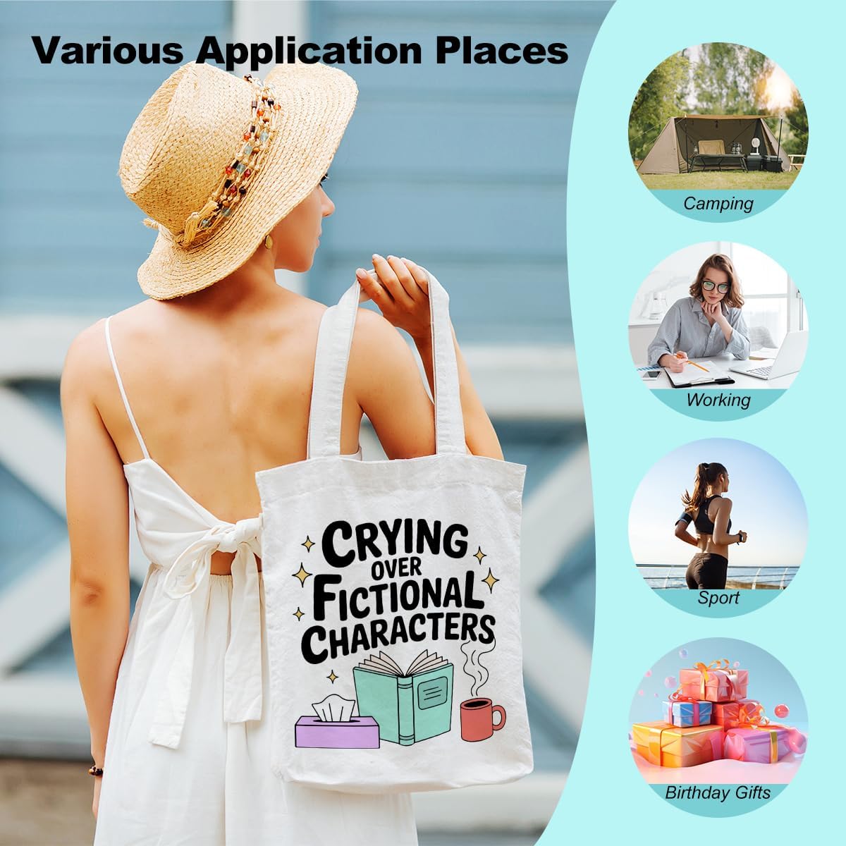Book Lovers Gifts Canvas Tote Bag Tote Bag for Women Reusable Shoulder Bags for Grocery Beach Work 02 image 5