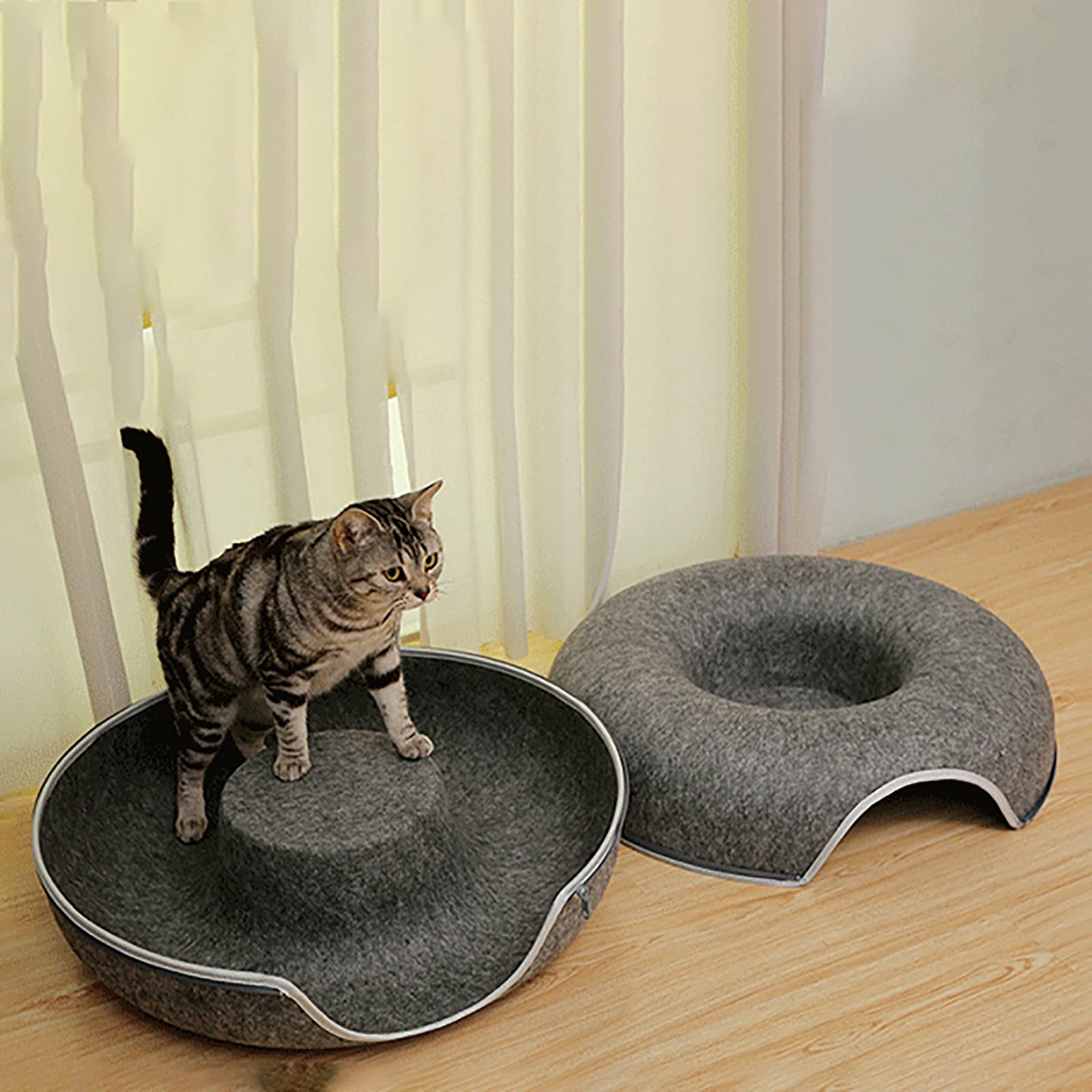 Tunnel Lettiera Per Gatti Sfoderabile E Lavabile - Casa Semichiusa, Feltro, Dimensioni 60x30 Cm, Per Tutte Le Stagioni