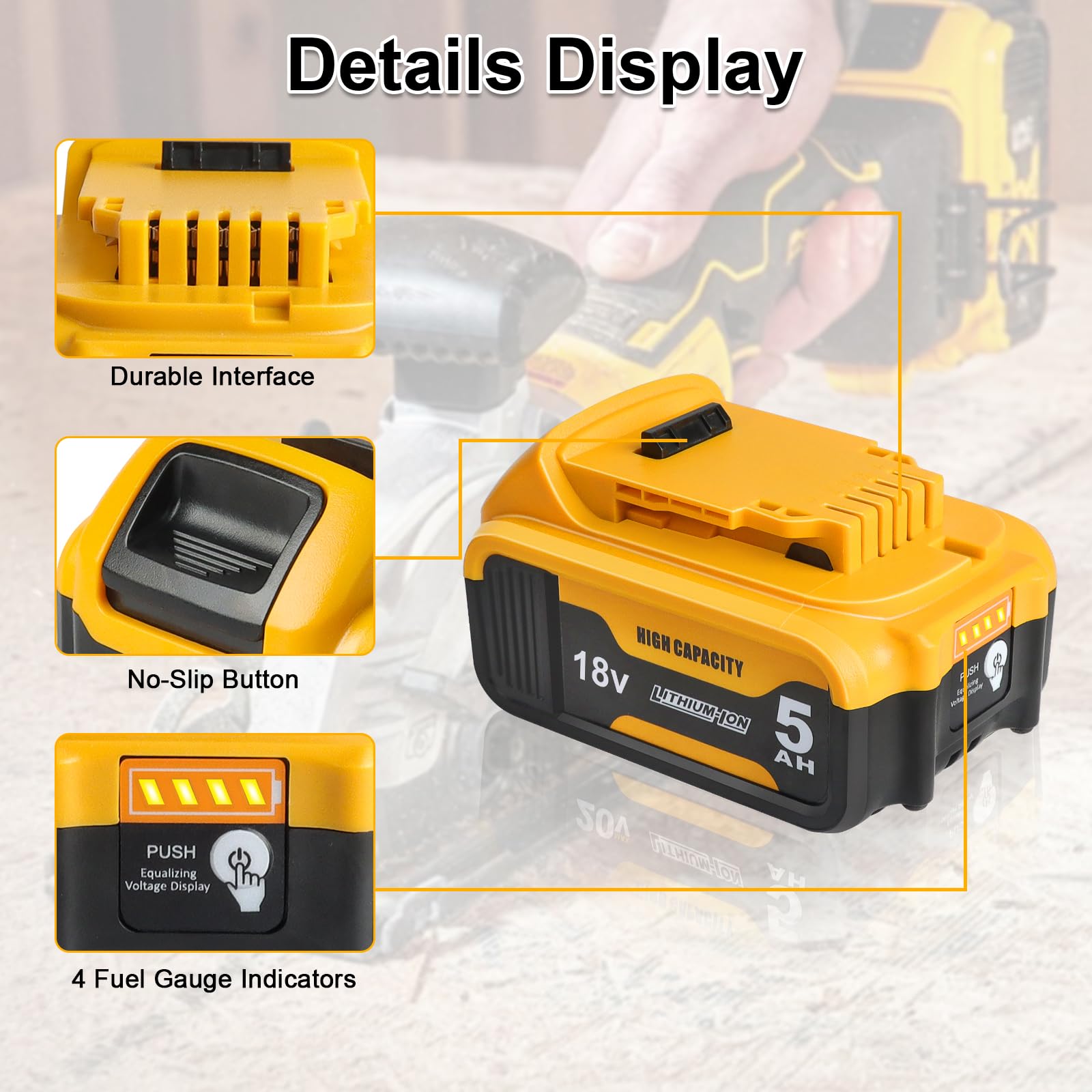 2X Waitley Batterie 18V 5.0Ah Compatible avec Dewalt DCB184 DCB180 DCB181 DCB182 DCB200 DCB201 – Remplacement Batterie Outils 18V