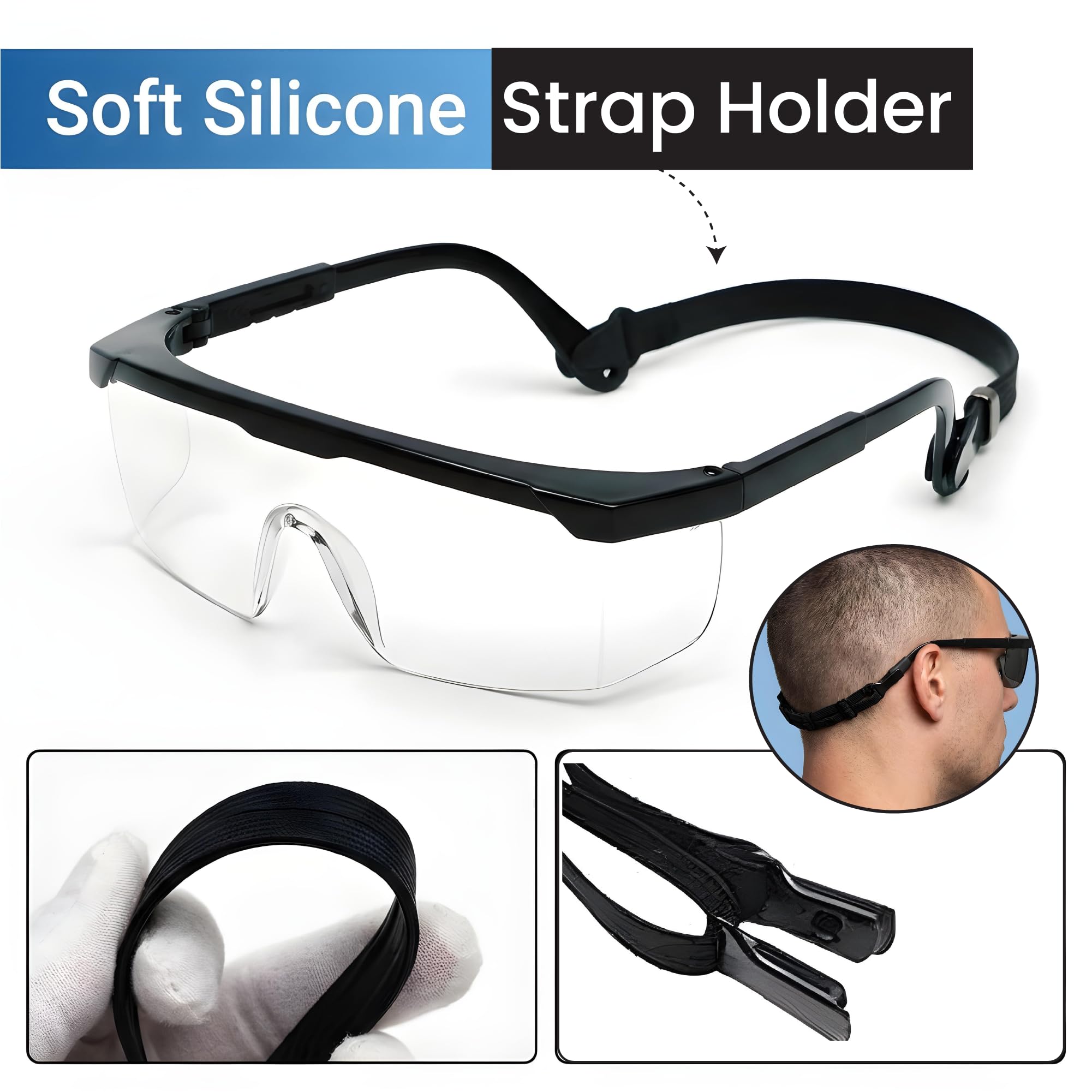 Gafas de seguridad, lente de cobertura completa, protector de cejas integrado, resistentes a los rayos UV, antivaho, antiarañazos, resistentes a los impactos, marcos laterales ajustables
