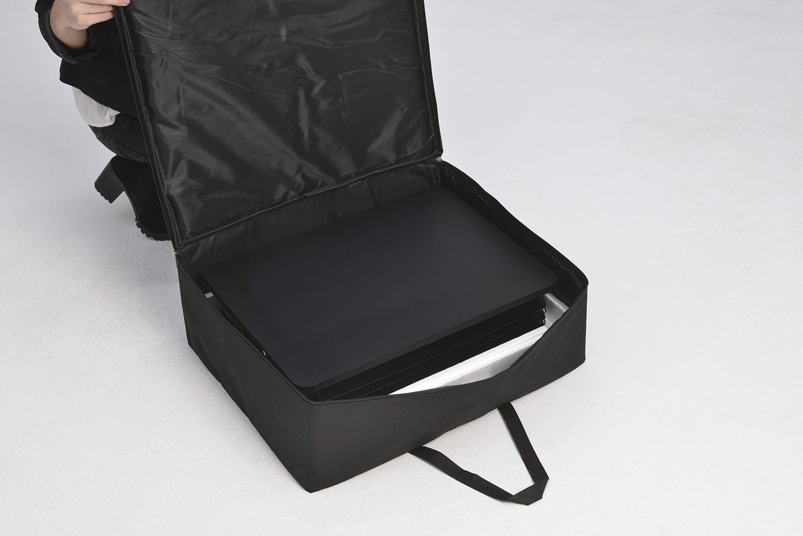 Mostrador de Pie con Expositor para Folletos Negro | Soporte Plegable de Metal con 3 Estantes para Catálogos, Flyers y Revistas | Escritorio Portátil y Atril para Ferias y Eventos