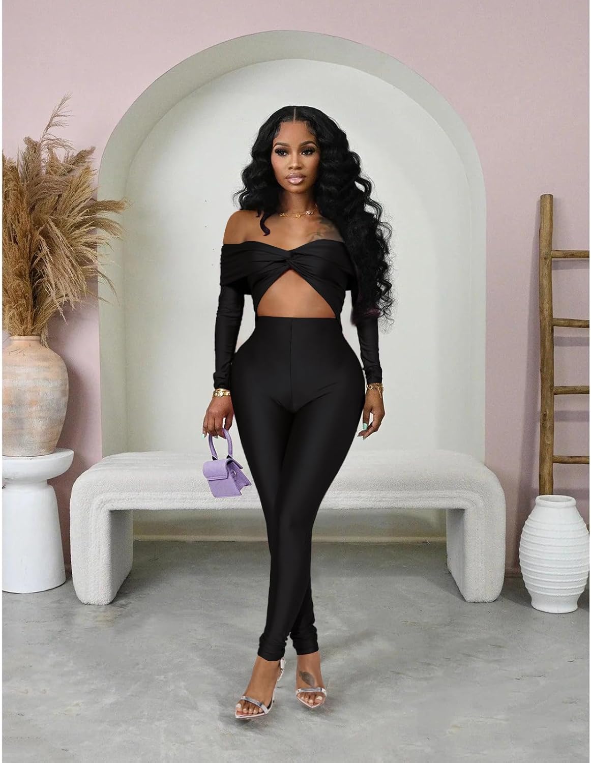 Atyfuniby One Piece Jumpsuits for Women - Sexy Off The Shoulder Twist Front High Waisted Bodycon Rompers Club Night Outfits - Image 3